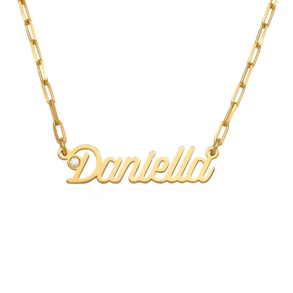 Chain Link Script Name Necklace with Diamond in 18k Gold Plating