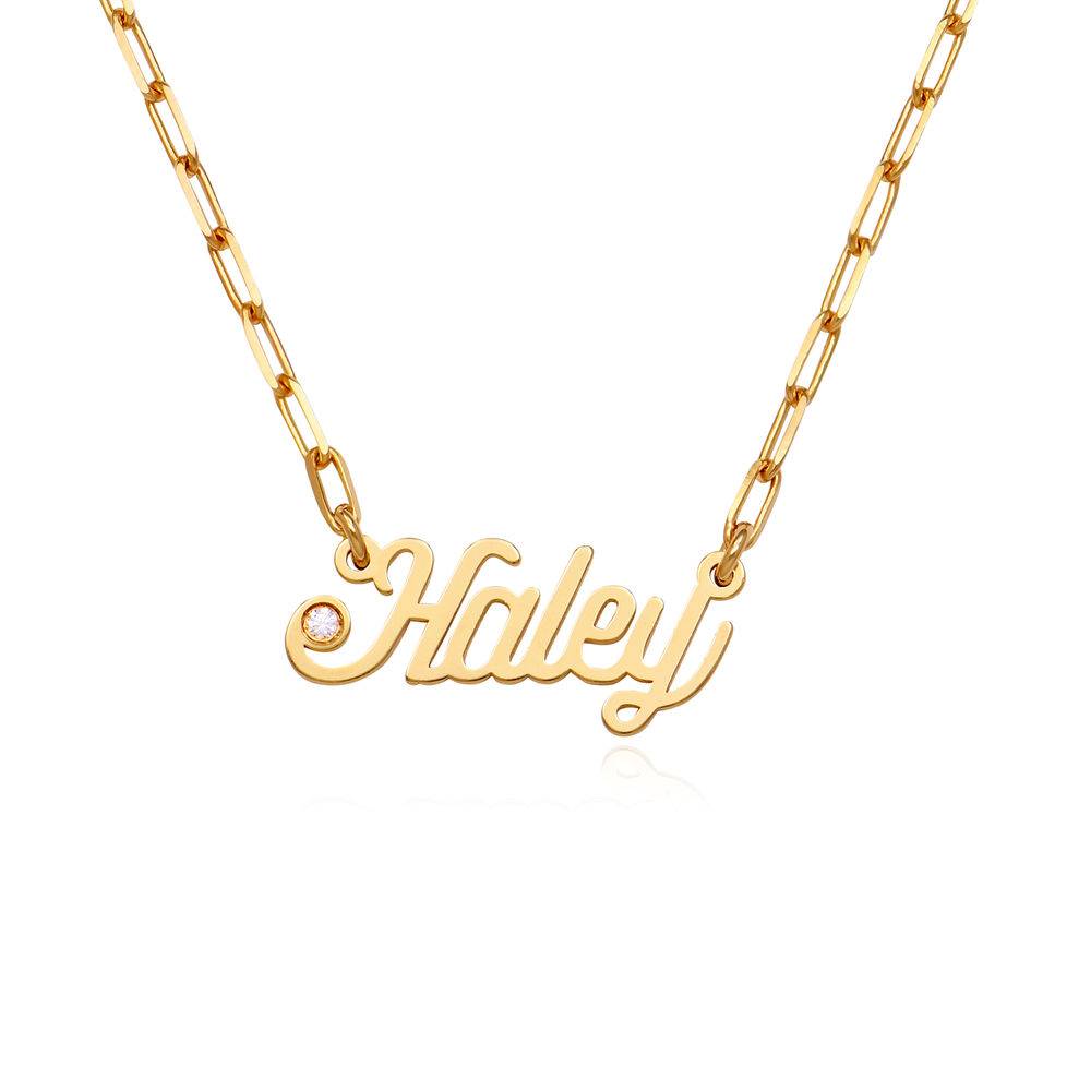 Chain Link Script Name Necklace with Diamond in 18k Gold Vermeil