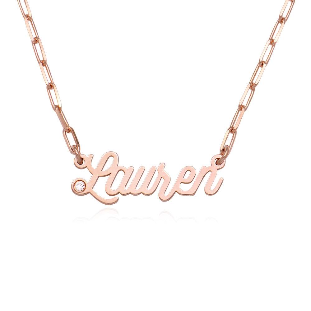 Chain Link Script Name Necklace with Diamond in 18k Rose Gold Plating