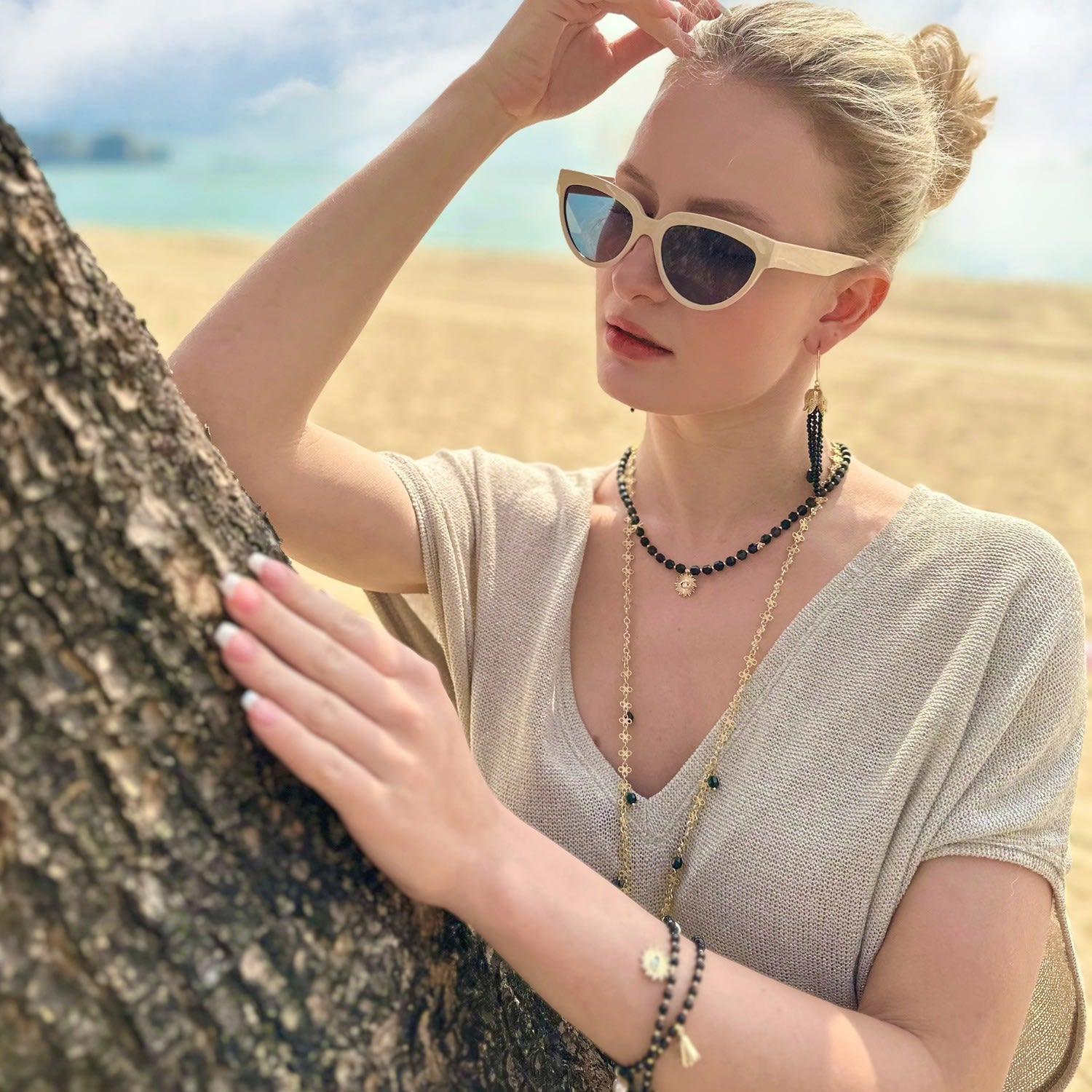 Chain With Black Obsidian Tassel Necklace