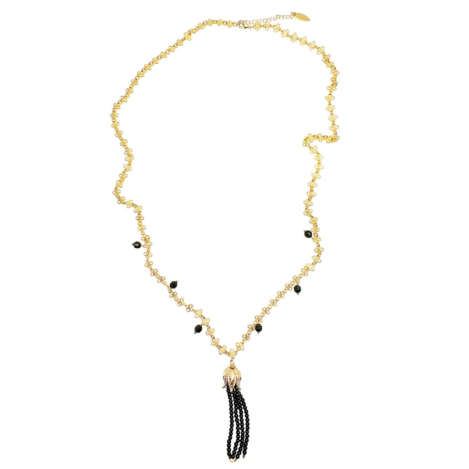 Chain With Black Obsidian Tassel Necklace