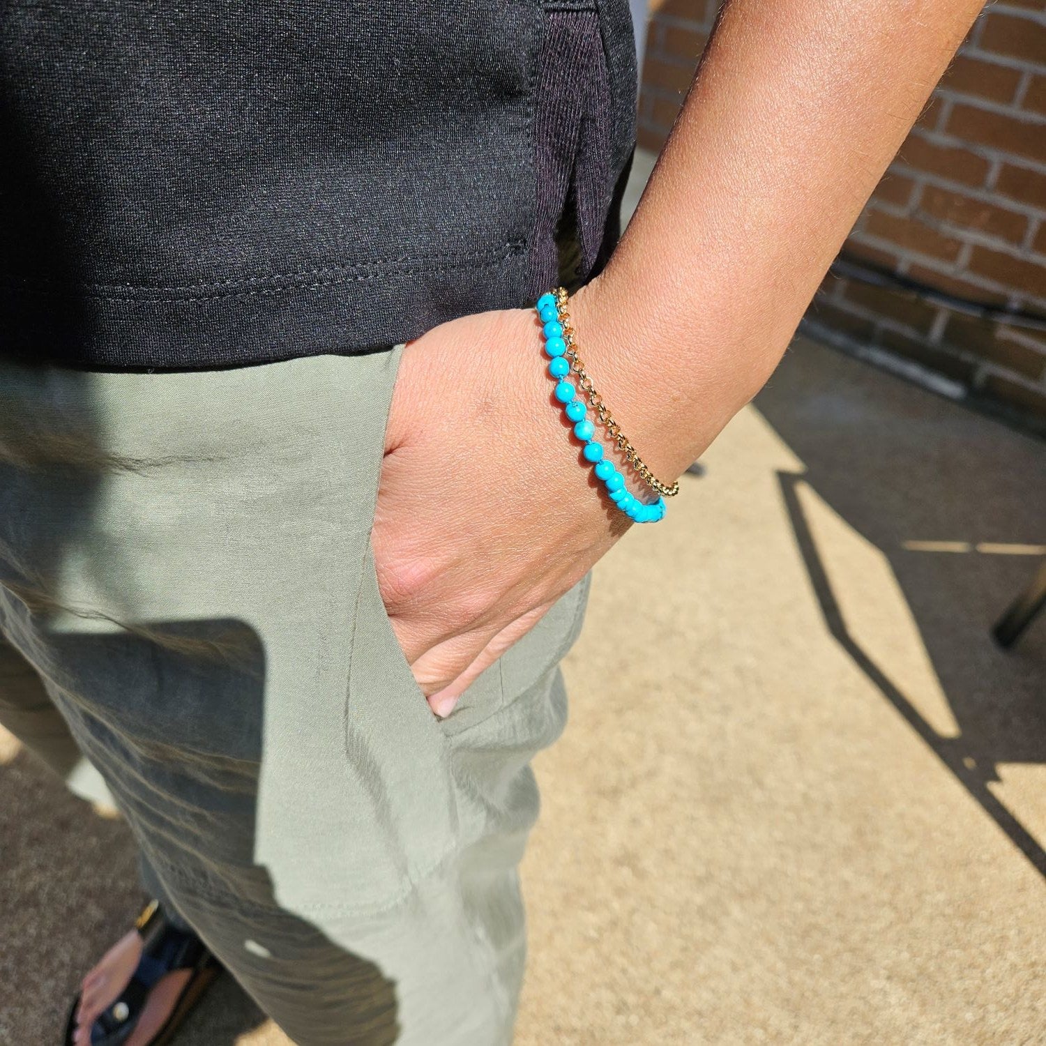 Chain With Synthetic Turquoise Bracelet