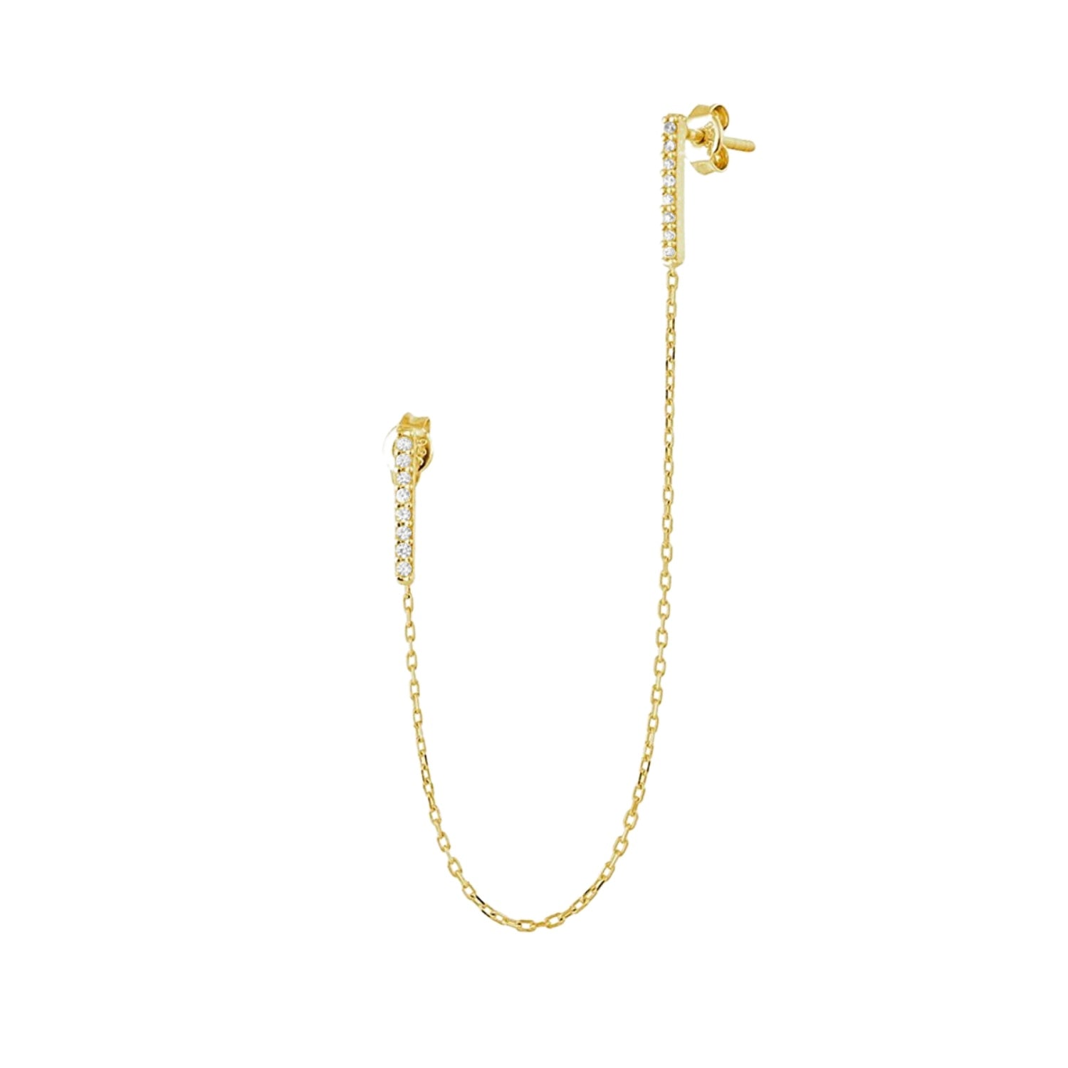 Chained Bar Chain Earring Sterling Silver - Gold