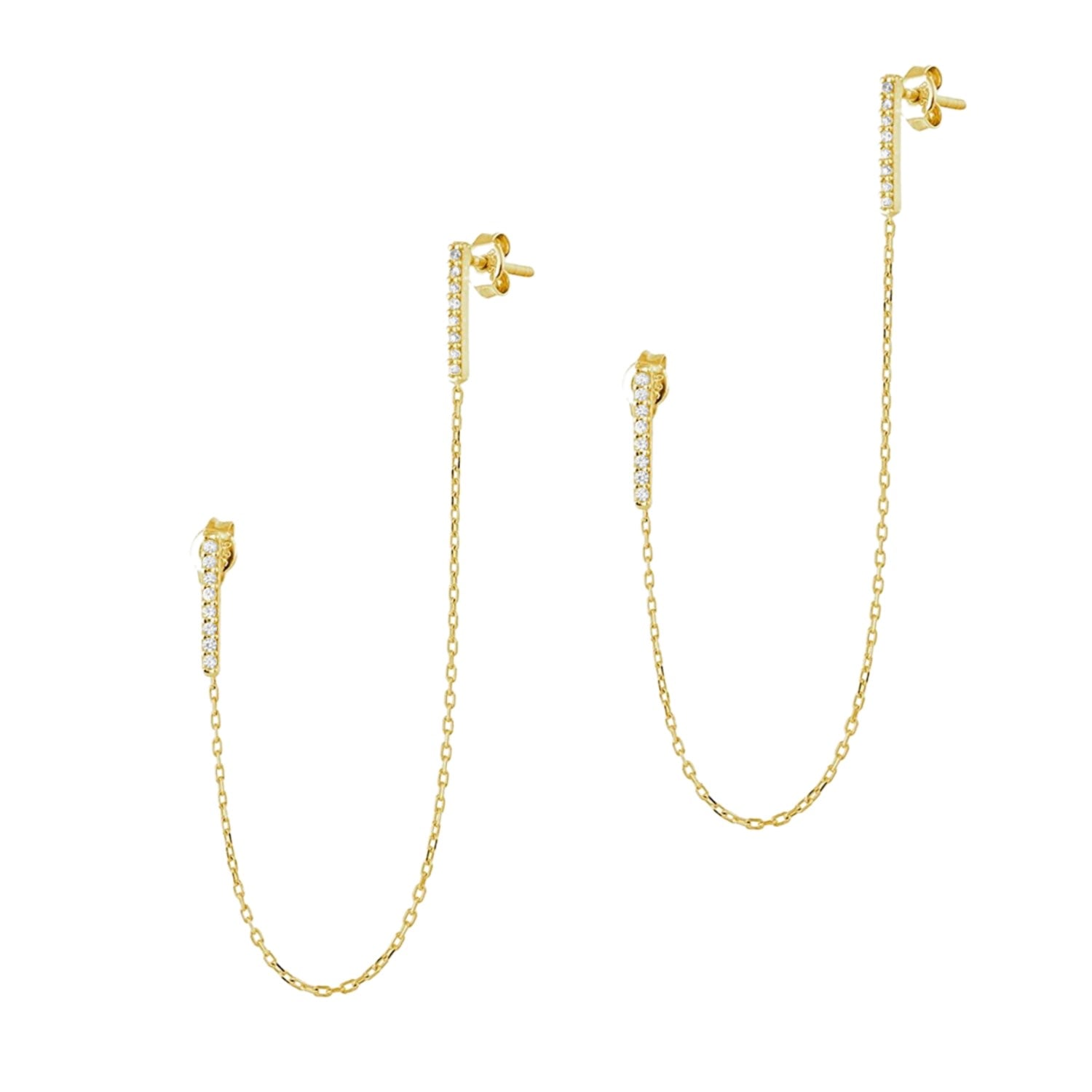 Chained Bar Chain Earring Sterling Silver - Pair - Gold