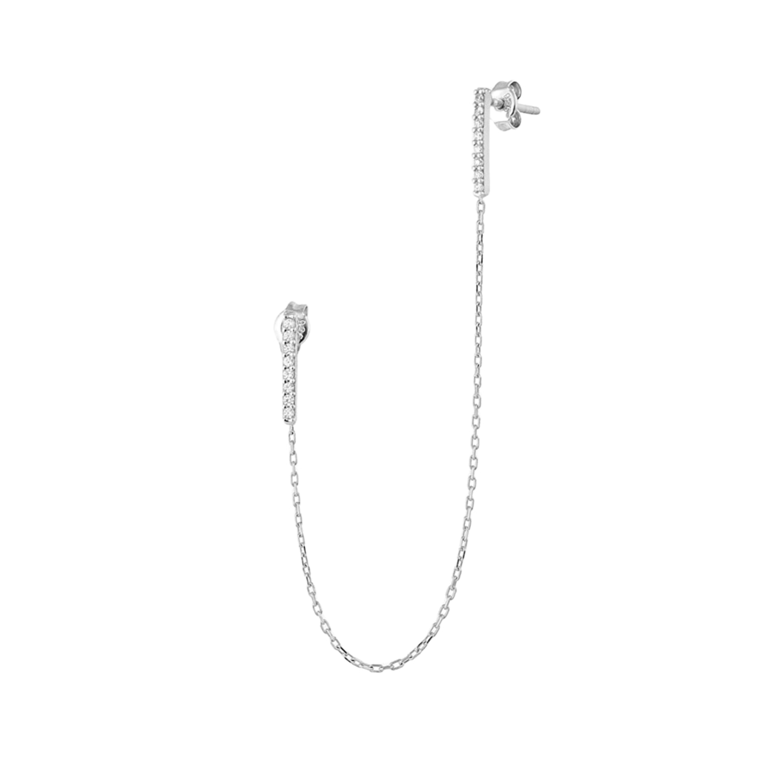 Chained Bar Chain Earring Sterling Silver - Silver
