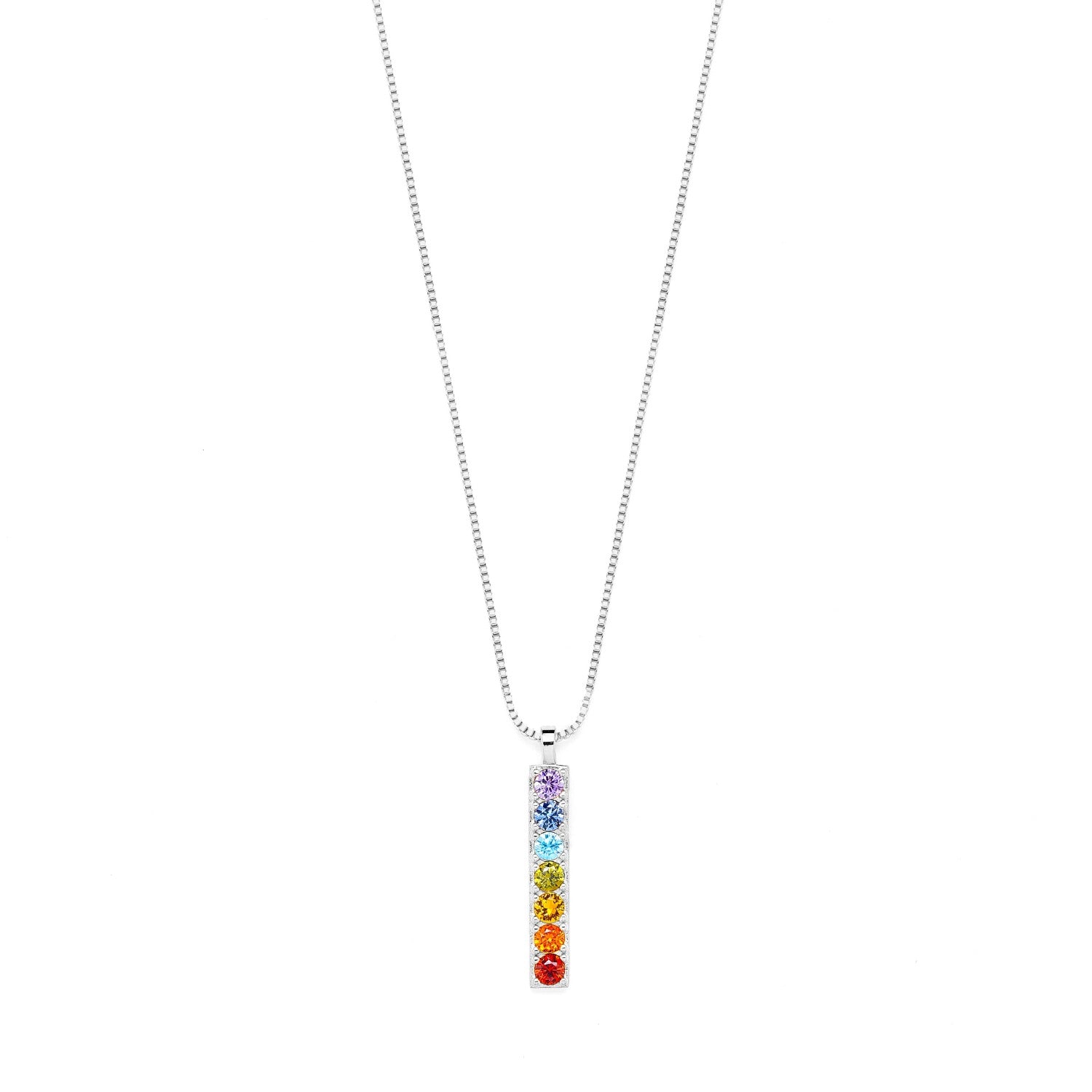 Chakra Align Bar Necklace, White Rhodium Over Sterling Silver