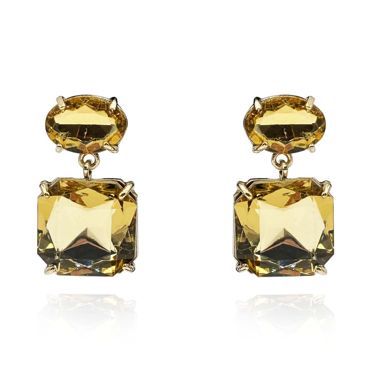 Champagne Double Stone Drop Gold Plated Earrings