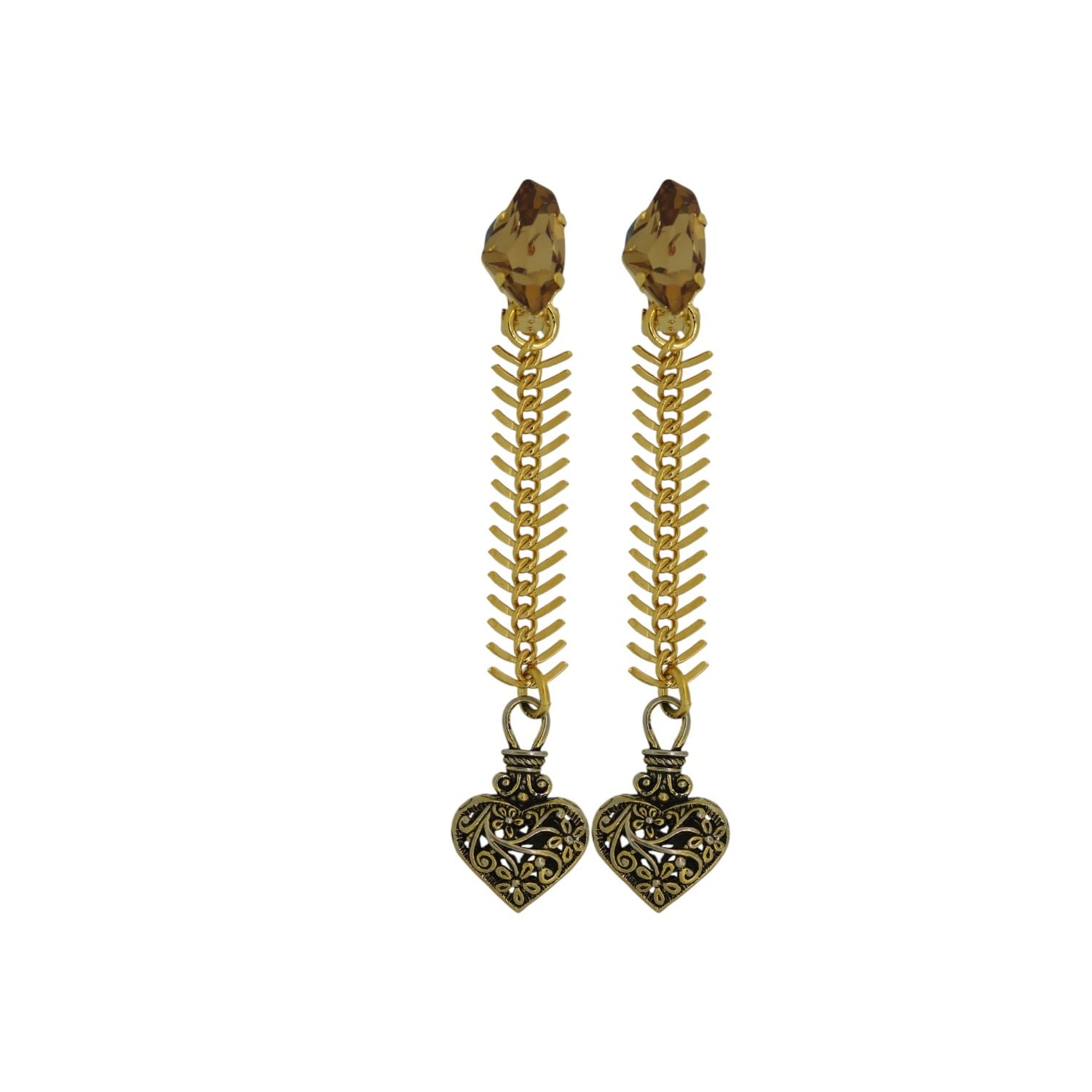 Champagne Fir Heart Earrings - Clip