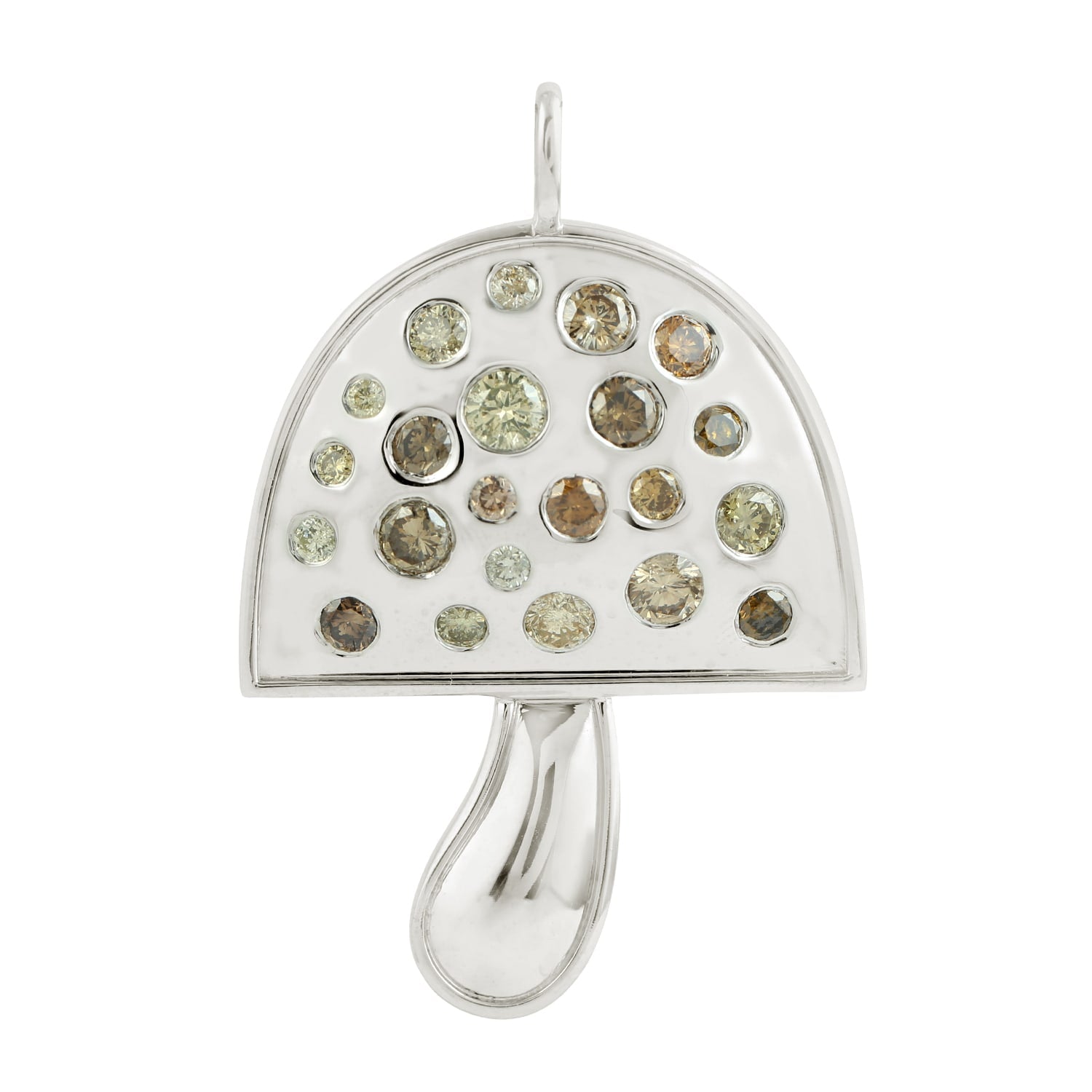 Champagne Ice Diamond Mushroom Pendant In 18K White Gold