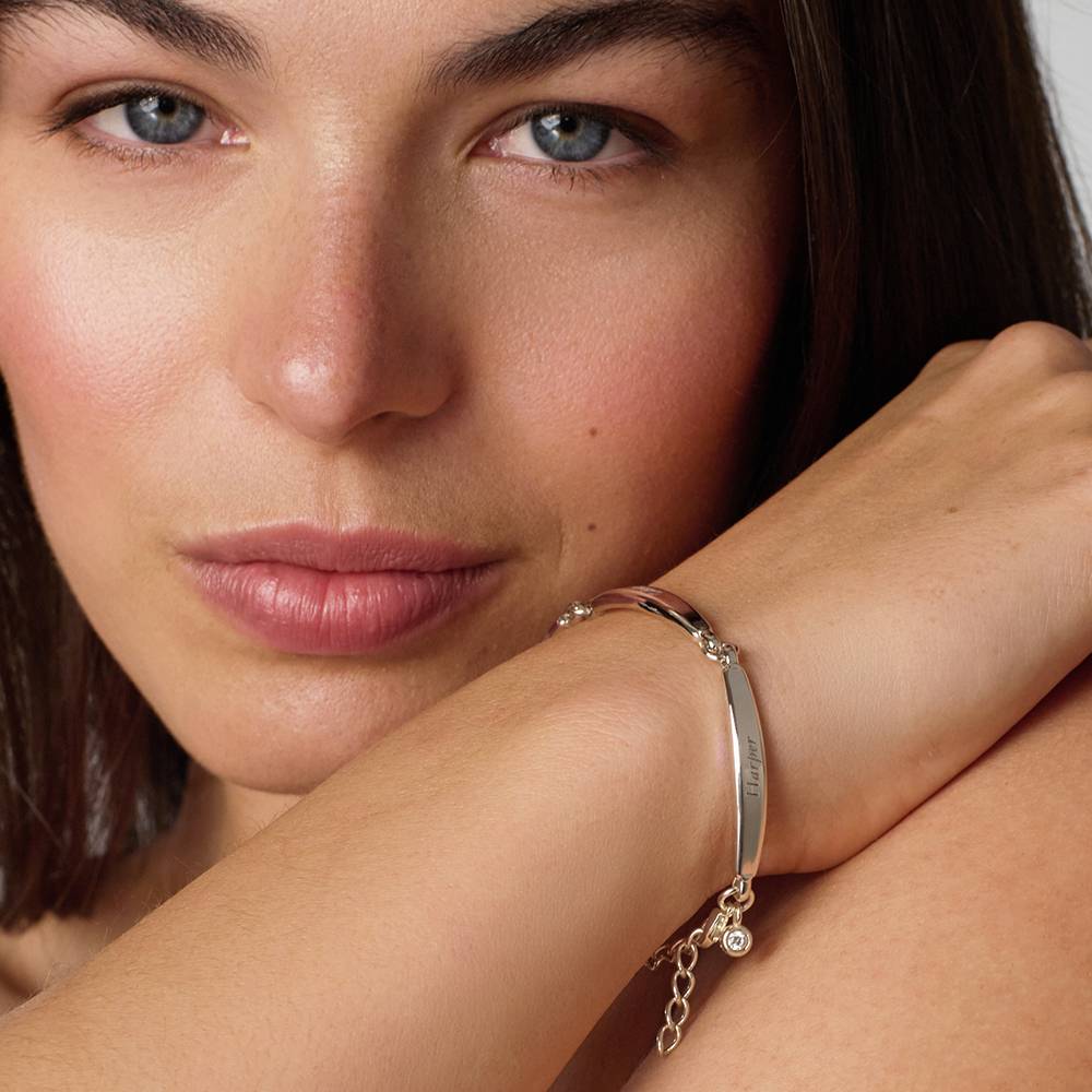 Chapters Engraved Bar Bracelet in Silver with 0.10CT Diamond