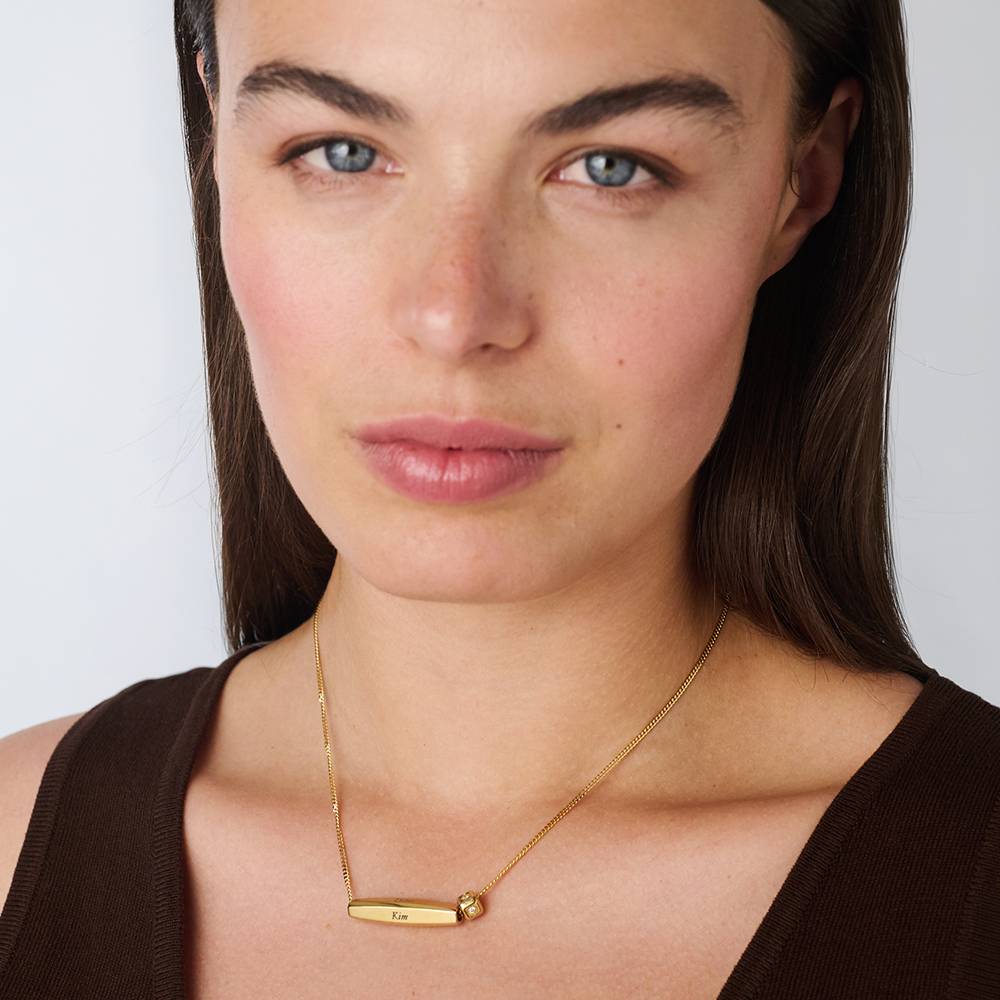 Chapters Engraved Spinning Bar Necklace in Gold Plating with 0.08CT Diamond