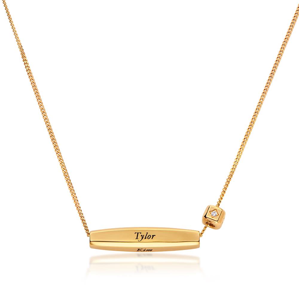 Chapters Engraved Spinning Bar Necklace in Gold Plating with 0.08CT Diamond