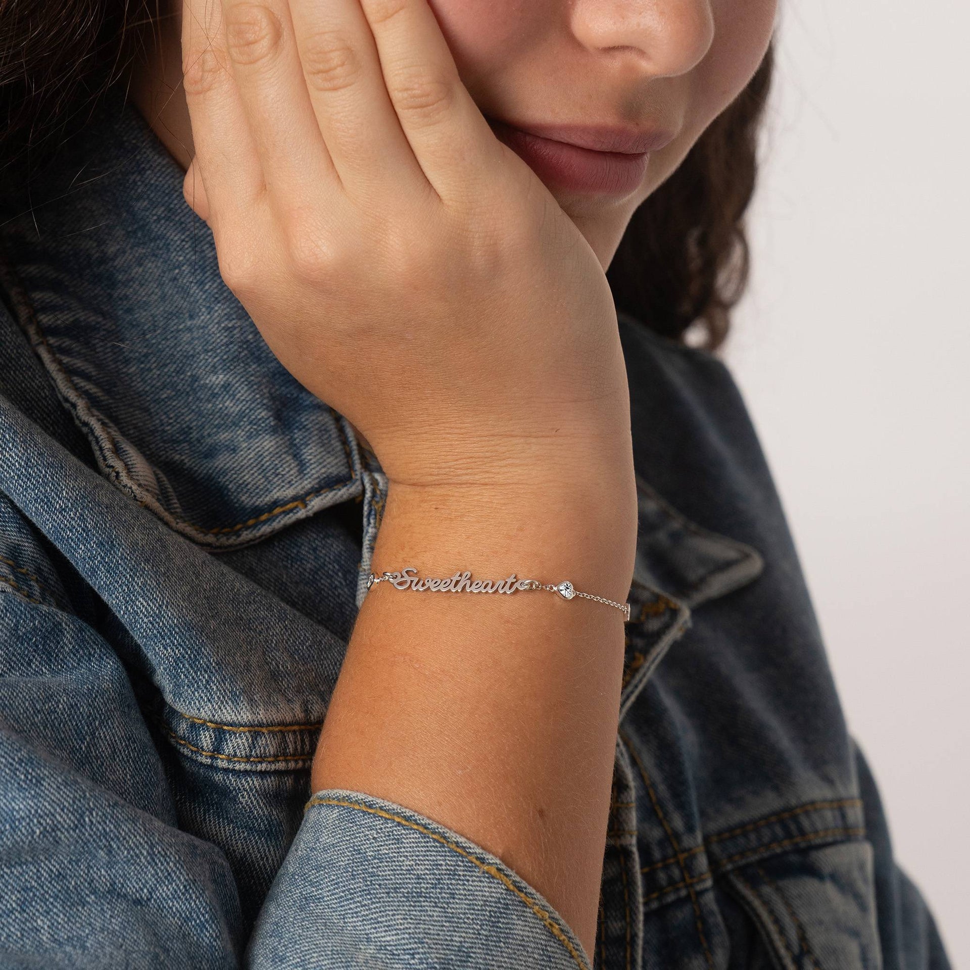 Charli Heart Chain Name Bracelet in Sterling Silver