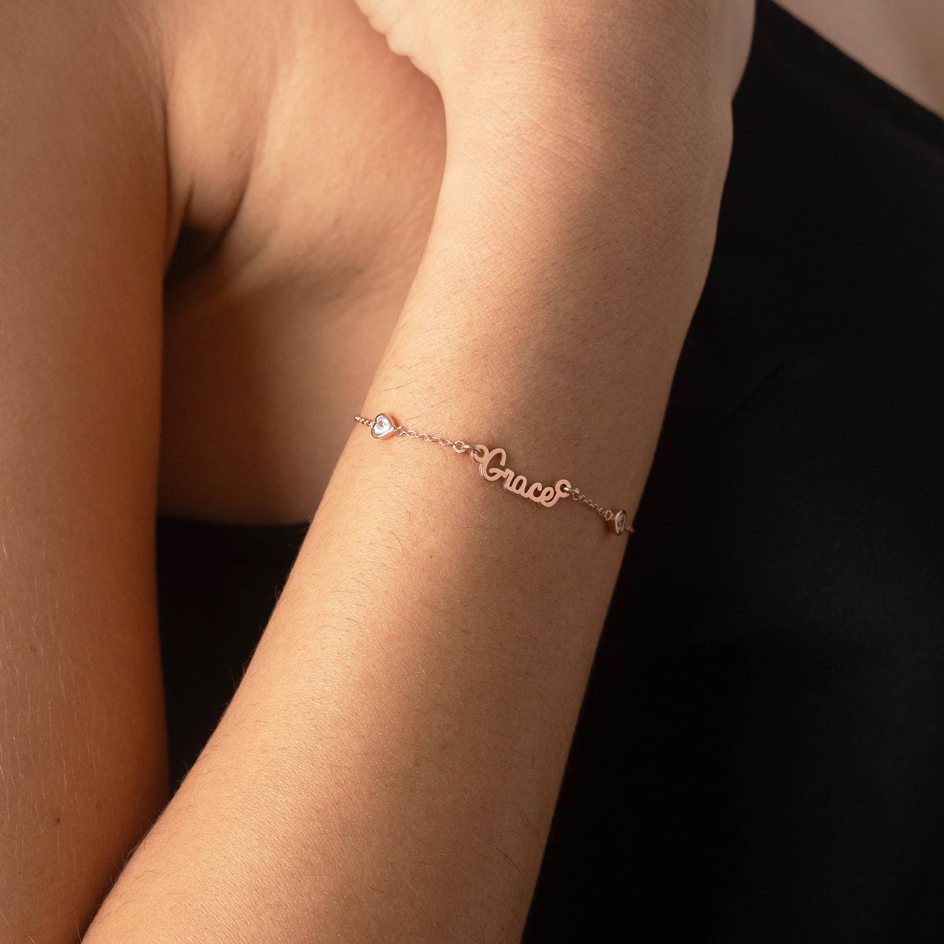 Charli Heart Chain Name Bracelet in 18K Rose Gold Plating