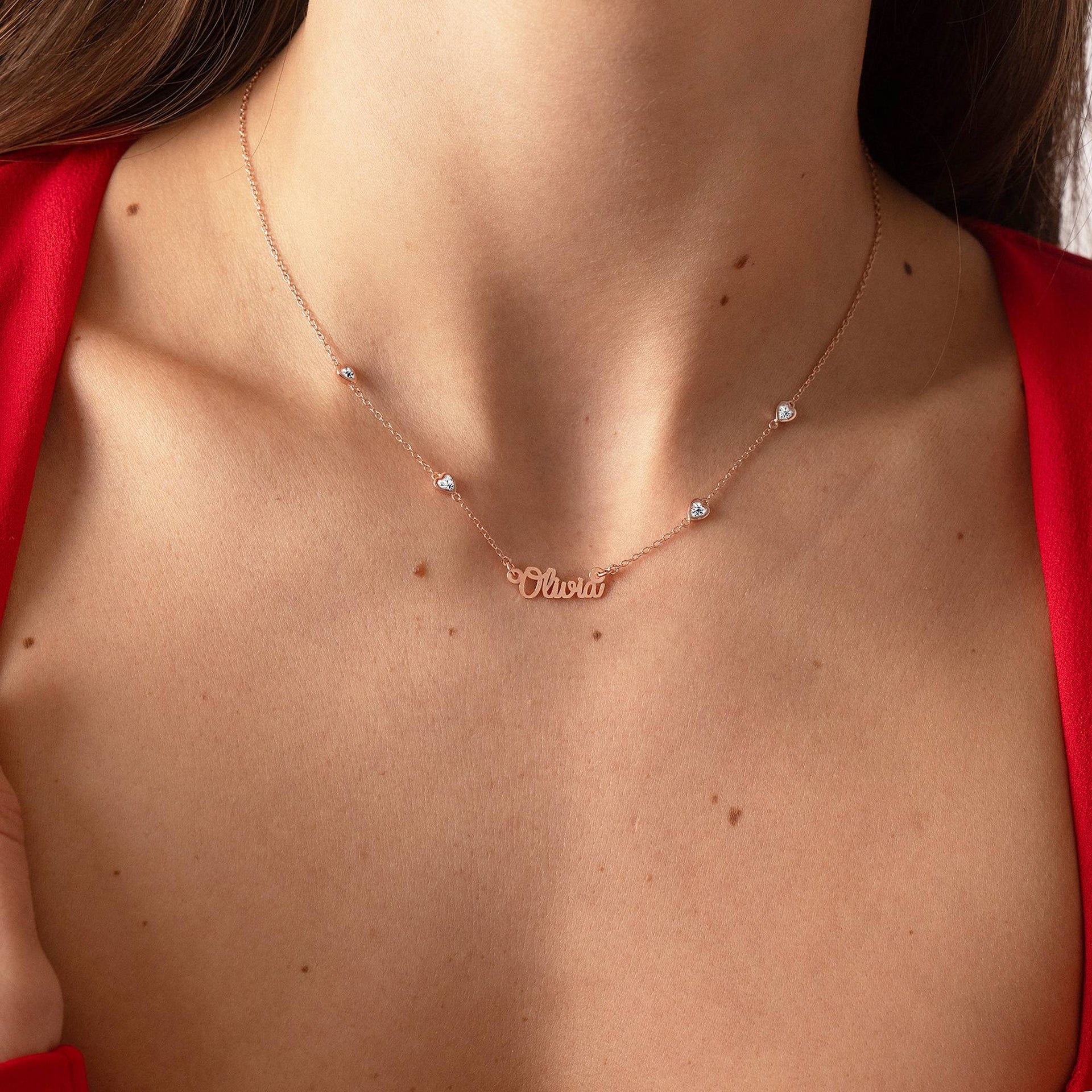 Charli Heart Chain Name Necklace in 18K Rose Gold Plating