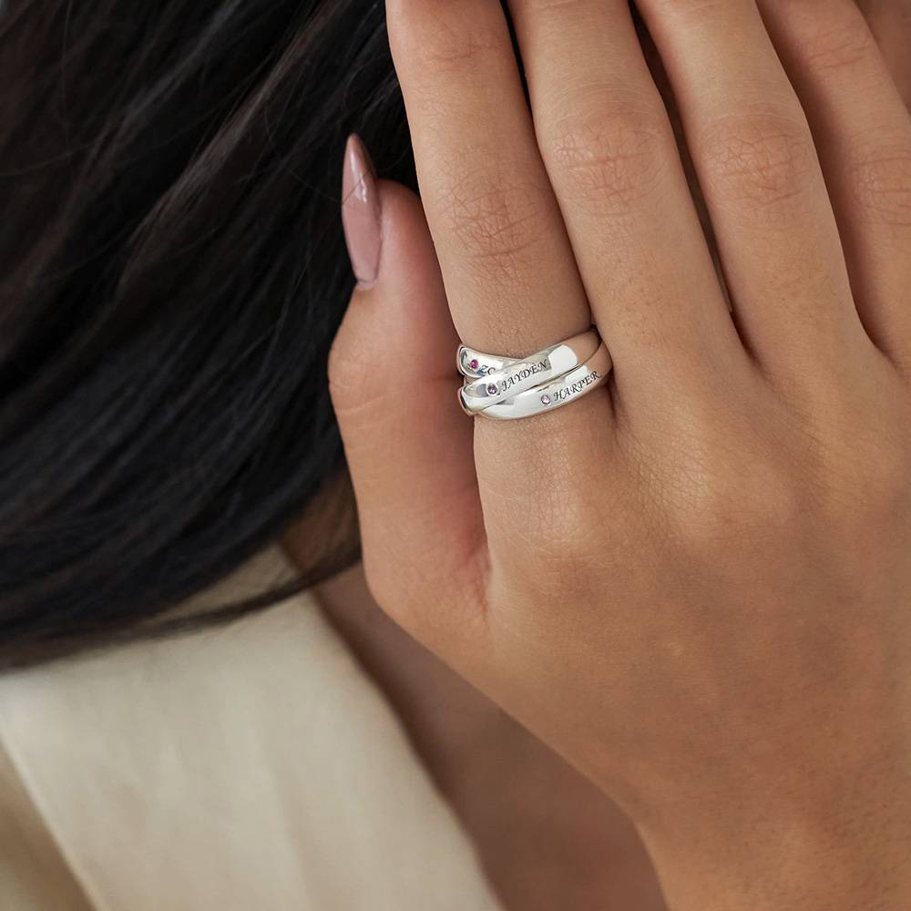 Charlize Russian Ring with Birthstones in Sterling Silver