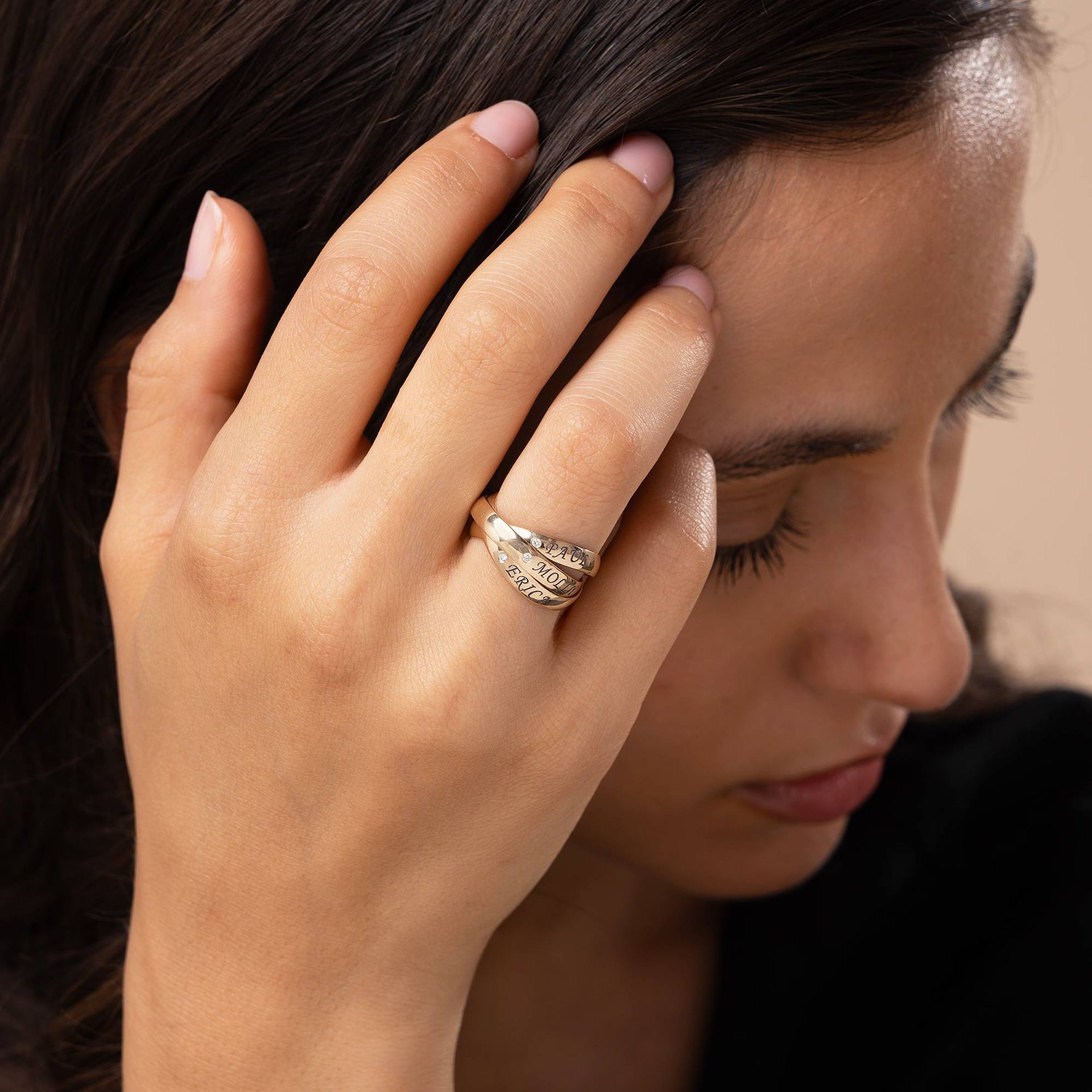 Charlize 3 Russian Ring with Diamond in 10K Yellow Gold