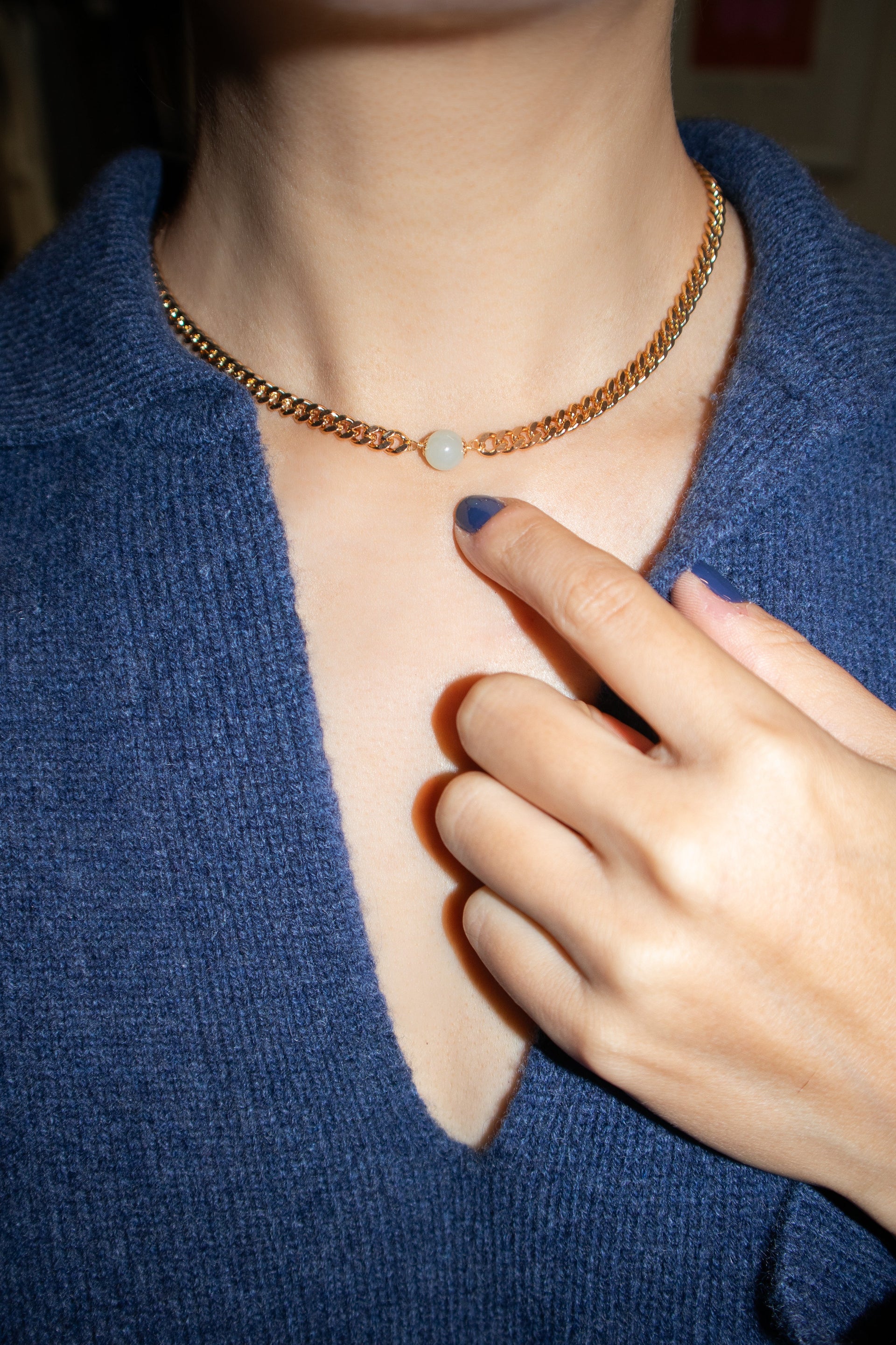 Charlotte Green Jade Gold Chain Necklace