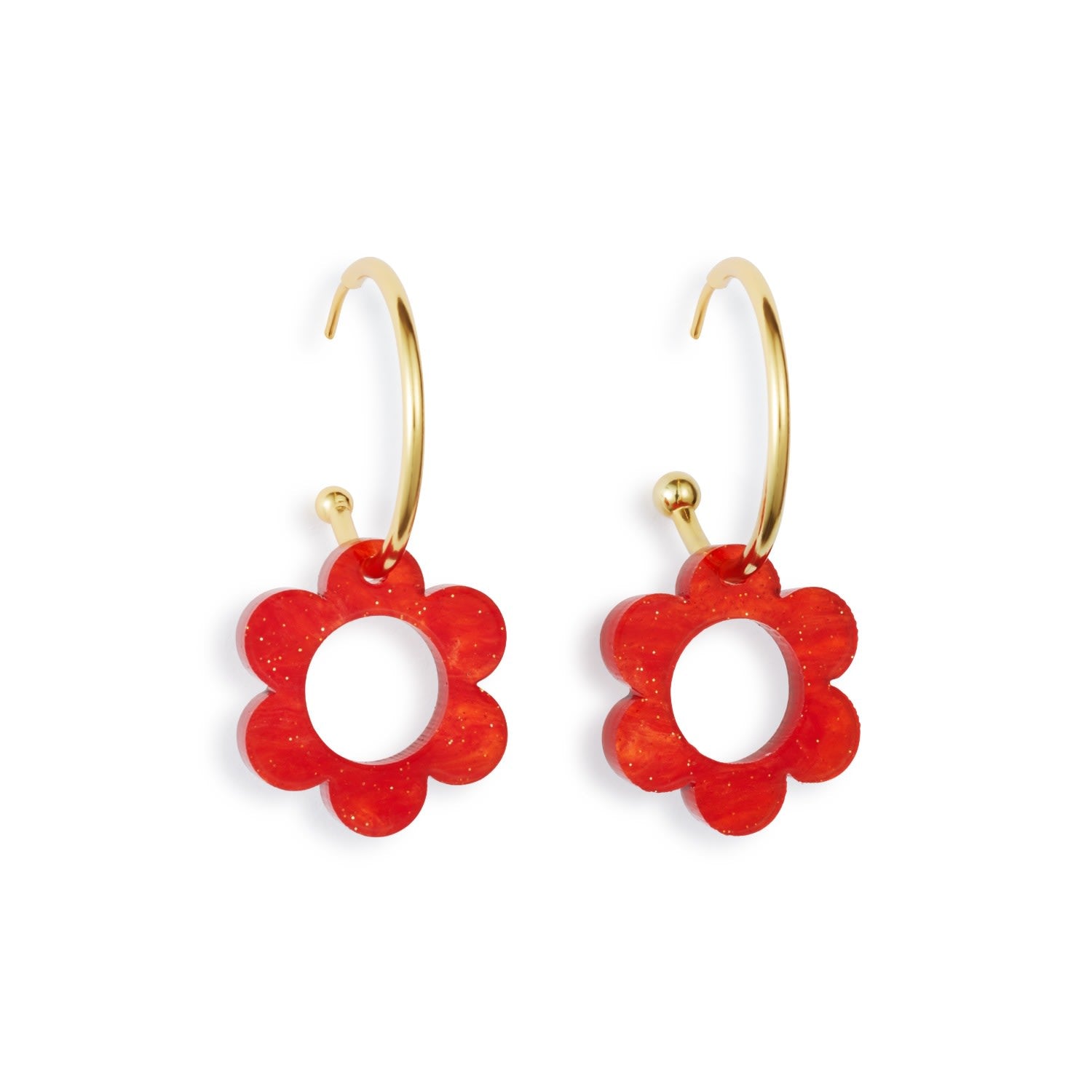 Charming Flower Hoop - Sienna Red & Gold Vermeil