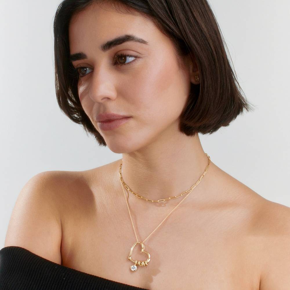 Charming Heart Necklace with Engraved Beads & 1CT Diamond in 10K Yellow Gold