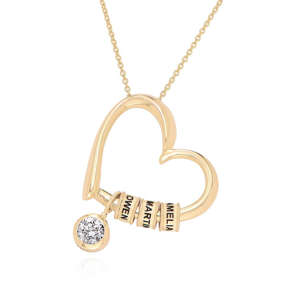 Charming Heart Necklace with Engraved Beads & 1CT Diamond in 10K Yellow Gold