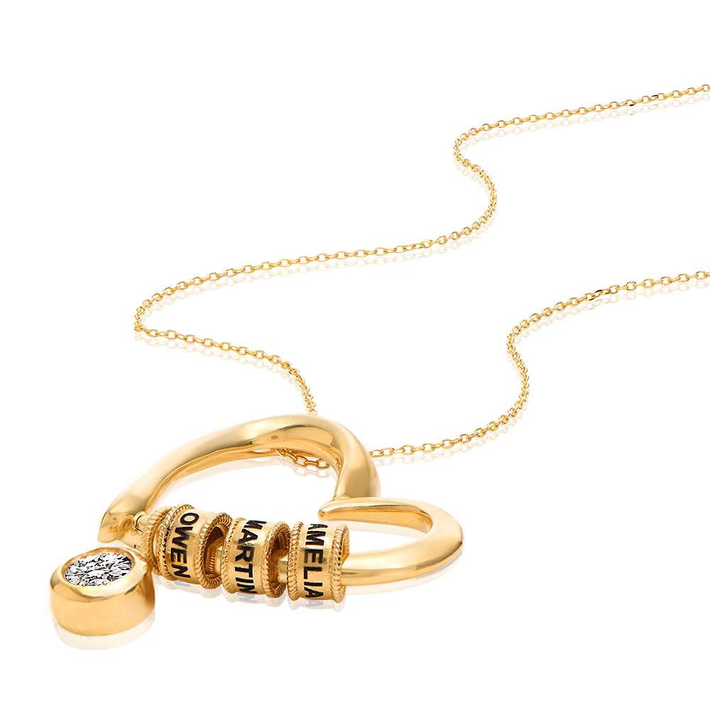 Charming Heart Necklace with Engraved Beads & 1CT Diamond in 18K Gold Plating - Gift for Mom - Mother's Day Gift