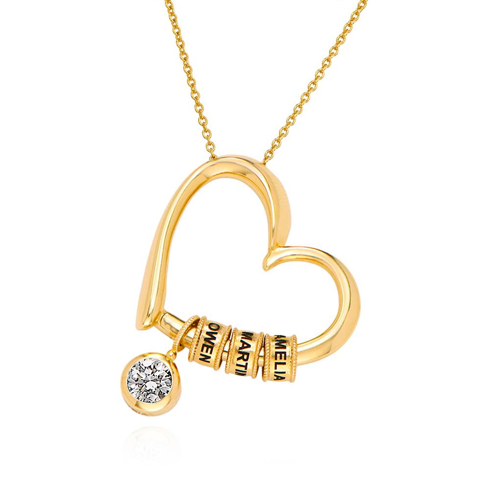 Charming Heart Necklace with Engraved Beads & 1CT Diamond in 18K Gold Vermeil - Gift for Mom - Mother's Day Gift
