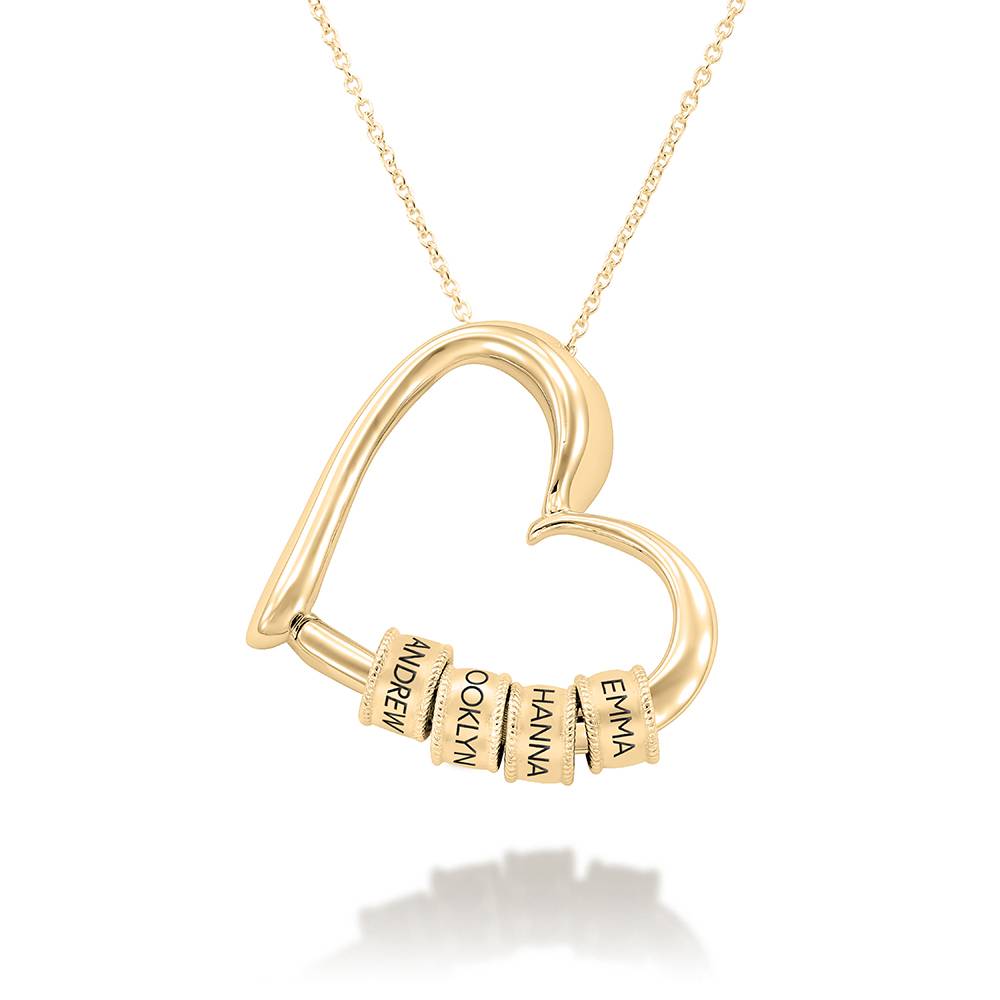 Charming Heart Necklace with Engraved Beads in 10K Yellow Gold