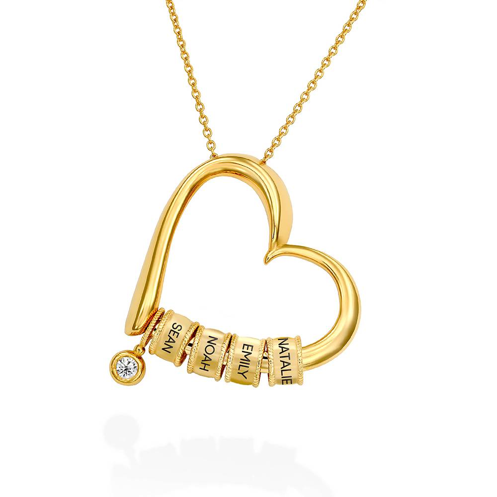Charming Heart Necklace with Engraved Beads & 0.25CT Diamond in Gold Plating