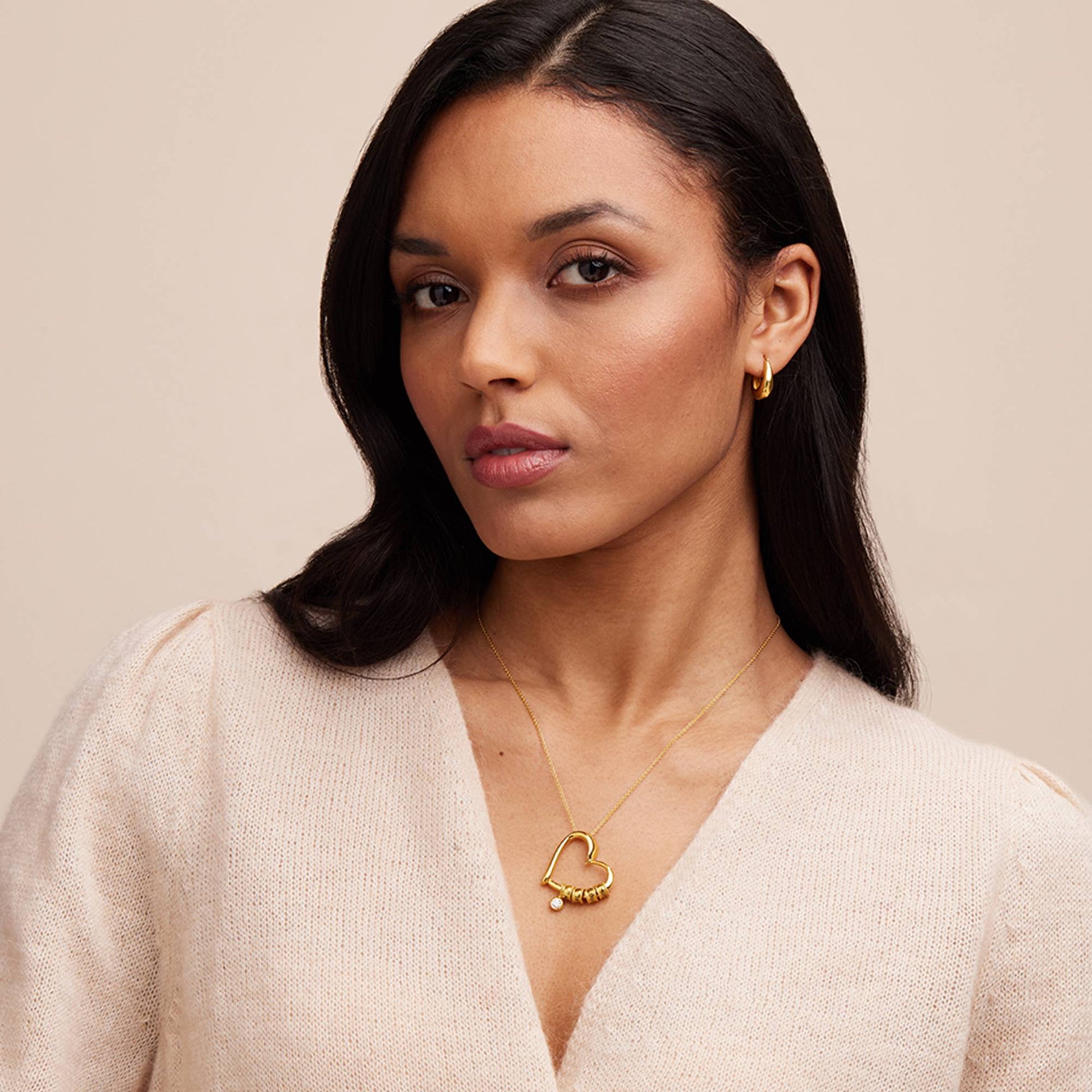 Charming Heart Necklace with Engraved Beads  in Gold Vermeil  with 1/25 CT. T.W Lab ? Created Diamond