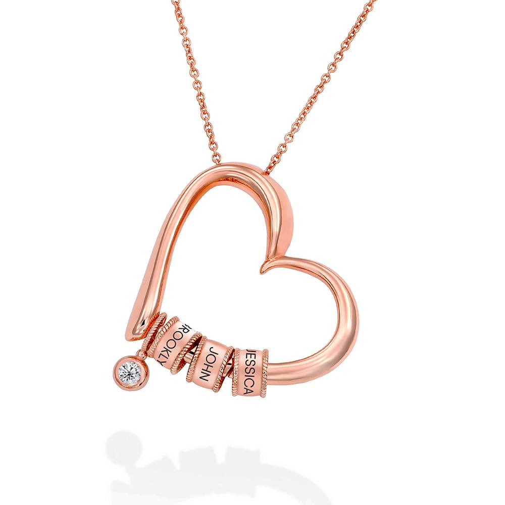 Charming Heart Necklace with Engraved Beads  in Rose Gold Plating with 1/25 CT. T.W Lab ? Created Diamond