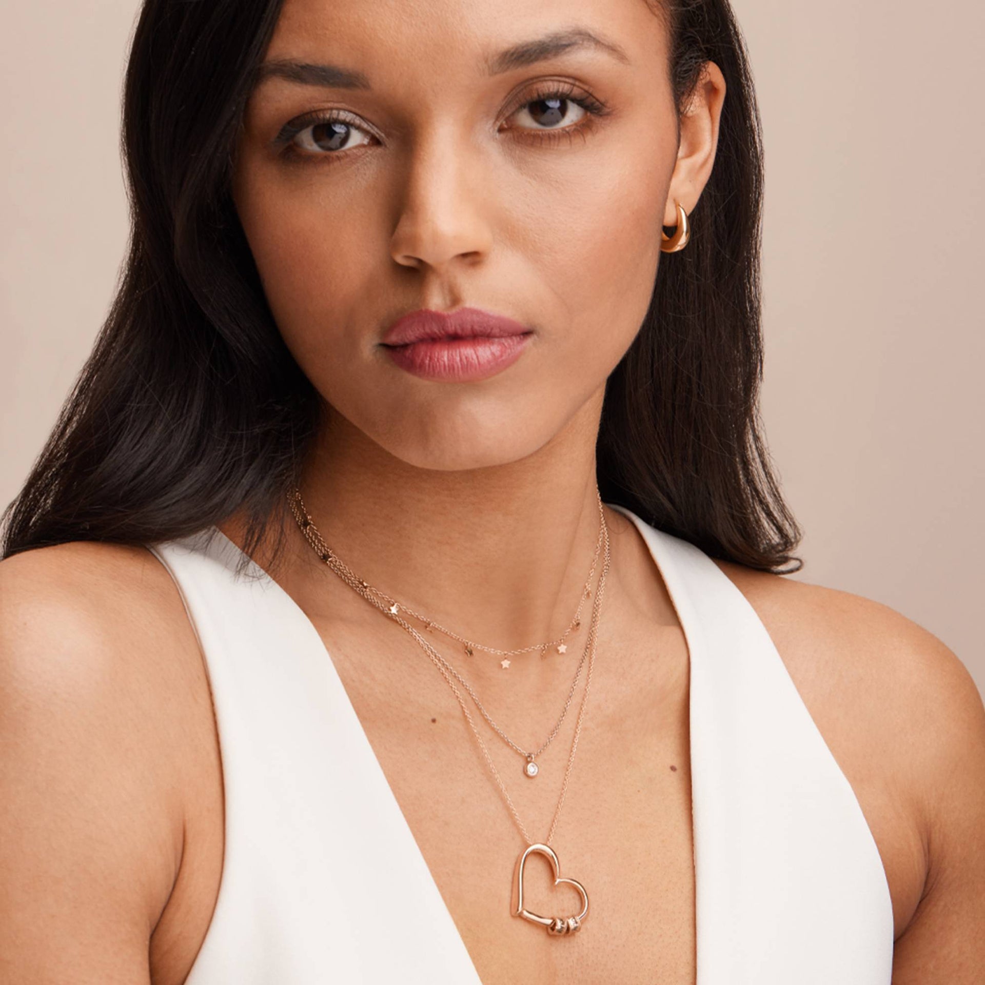 Charming Heart Necklace with Engraved Beads in Rose Vermeil