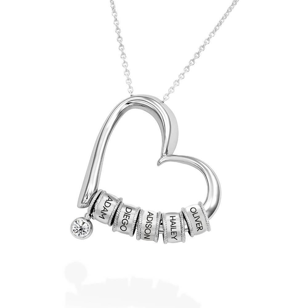 Charming Heart Necklace with Engraved Beads & 0.25CT Diamond in Silver