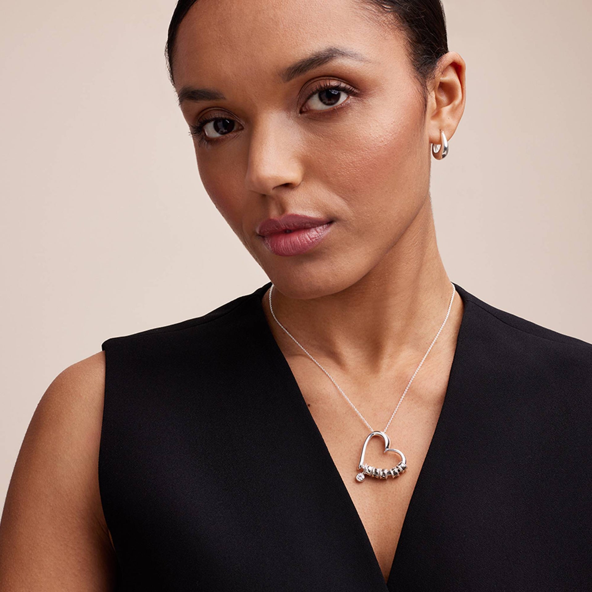 Charming Heart Necklace with Engraved Beads & 0.25CT Diamond in Silver