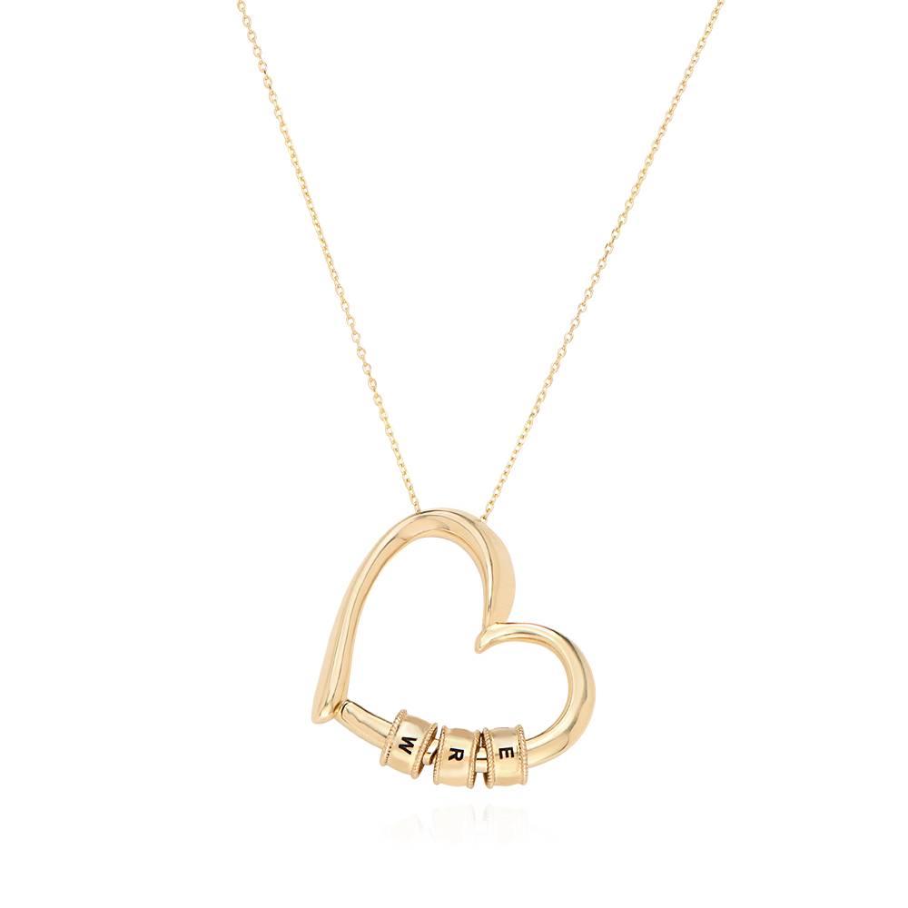 Charming Heart Necklace with Engraved Initial Beads in 10K Yellow Gold - Gift for Mom - Mother's Day Gift