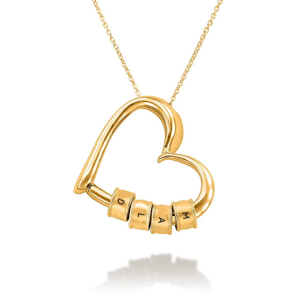 Charming Heart Necklace with Engraved Initial Beads in 18K Gold Vermeil - Gift for Mom - Mother's Day Gift