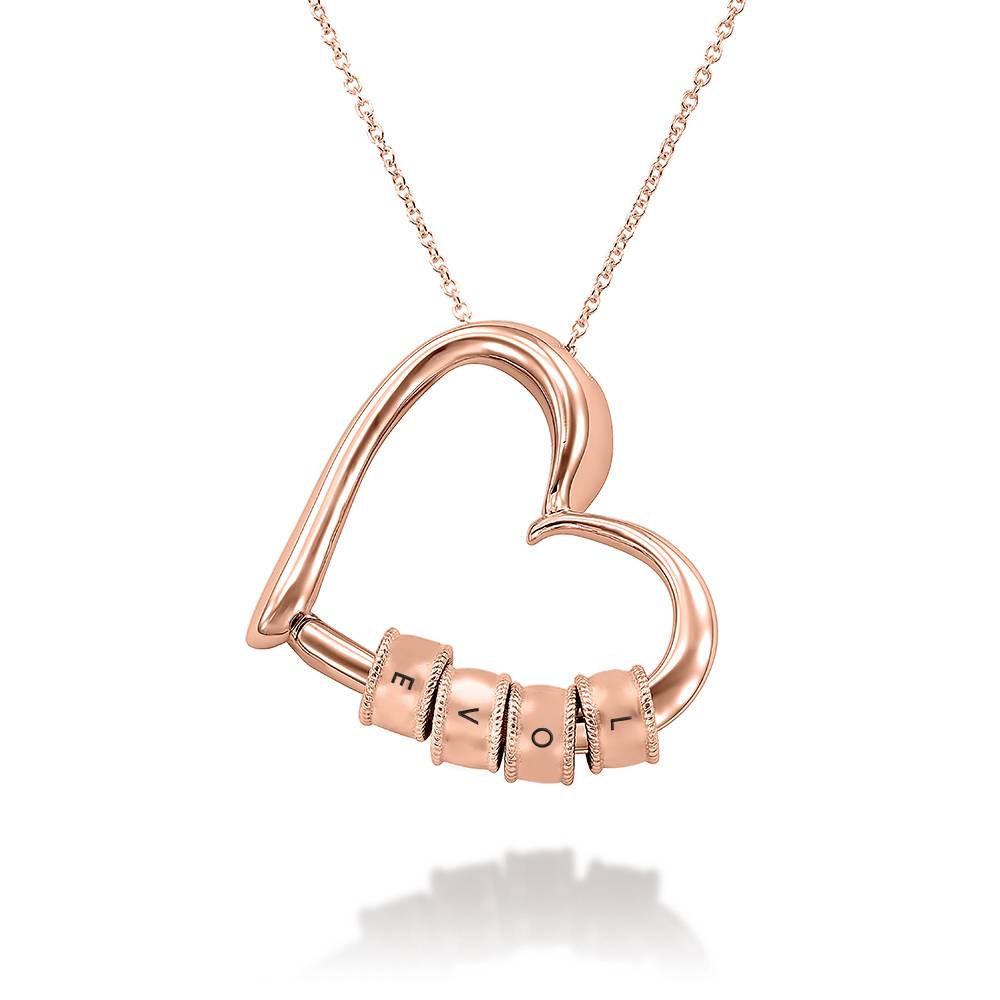 Charming Heart Necklace with Engraved Initial Beads in 18K Rose Gold Plating - Gift for Mom - Mother's Day Gift