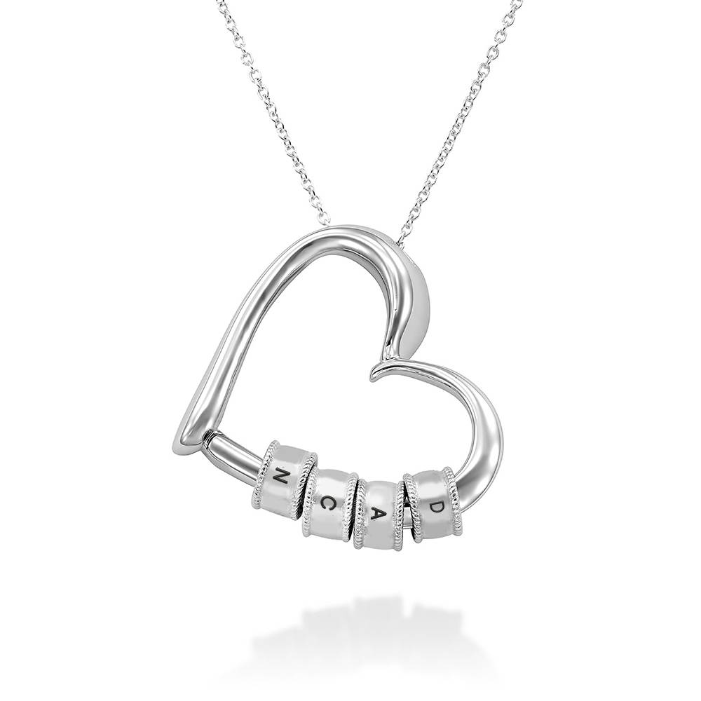 Charming Heart Necklace with Engraved Initial Beads in Sterling Silver - Gift for Mom - Mother's Day Gift