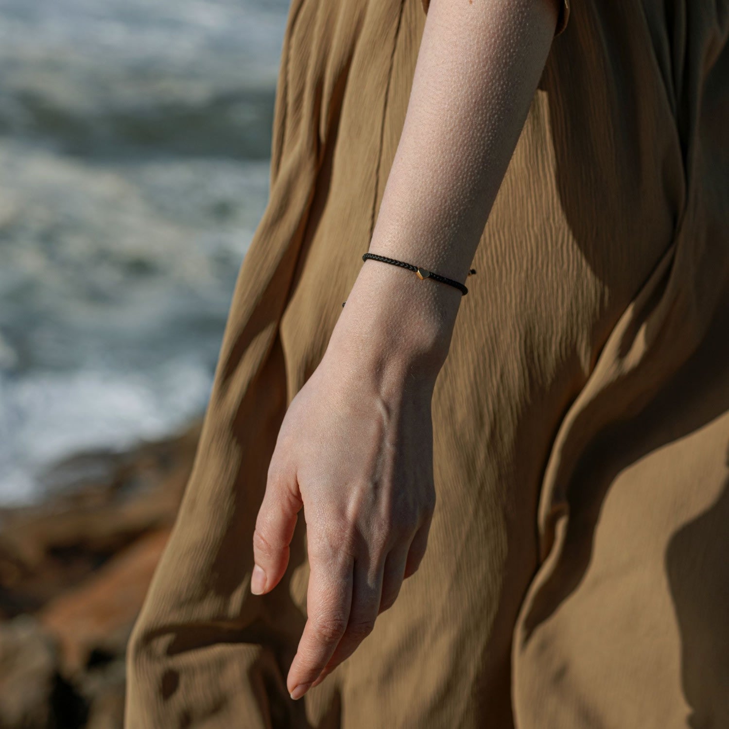 Valentino Black Rope Gold Vermeil Heart Bracelet For Women