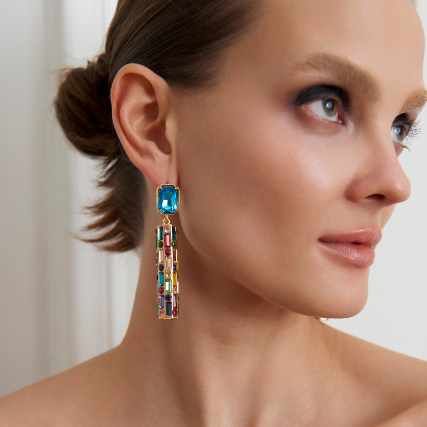 Cher Drop Earrings - Deep Blue With Multicolor Drops