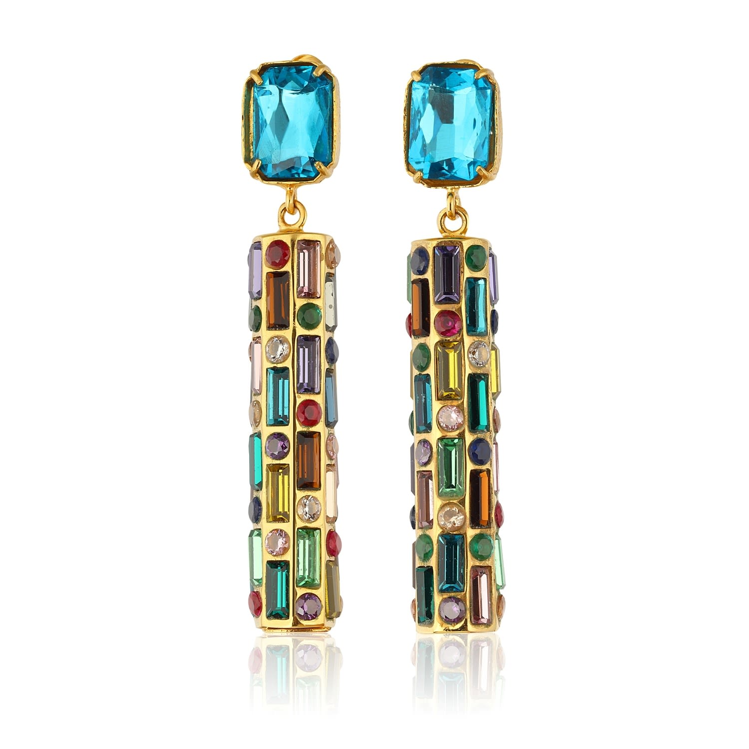 Cher Drop Earrings - Deep Blue With Multicolor Drops