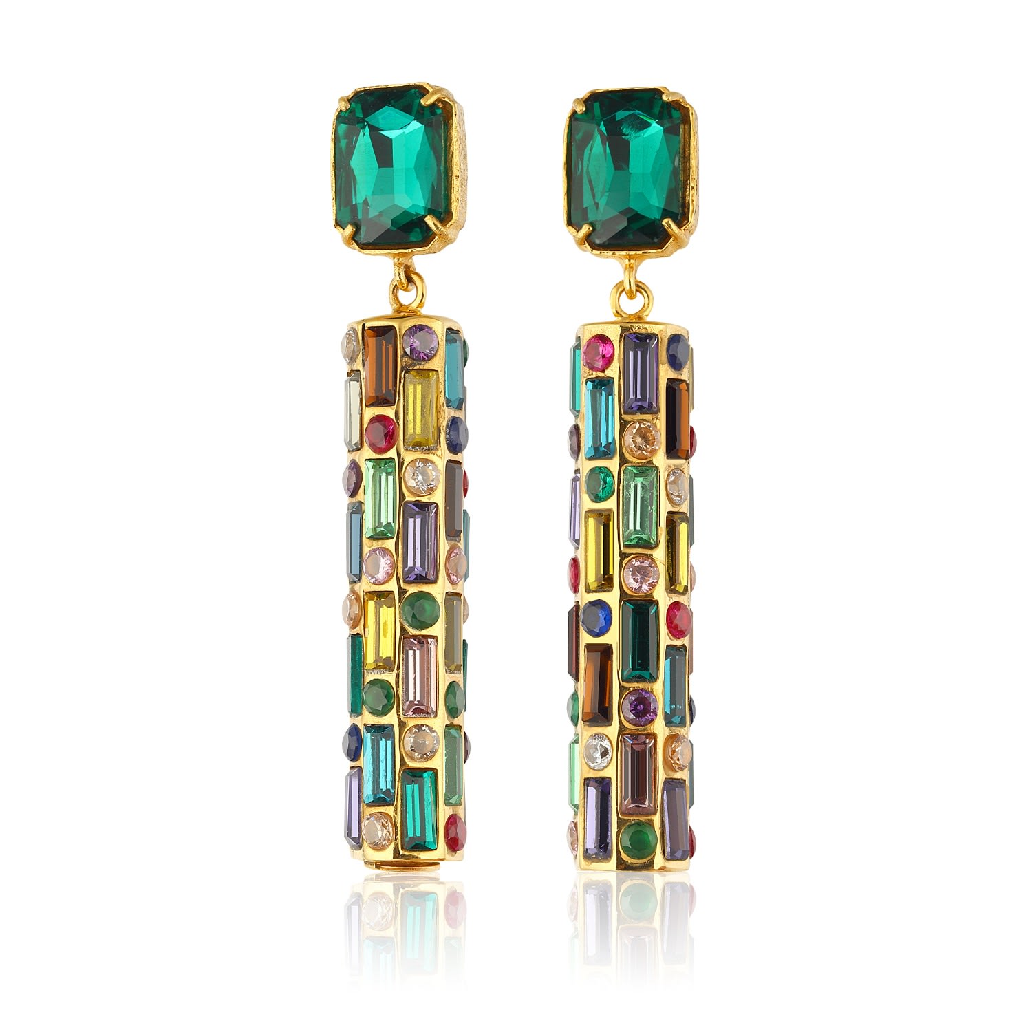 Cher Drop Earrings - Deep Green With Multicolor Drops