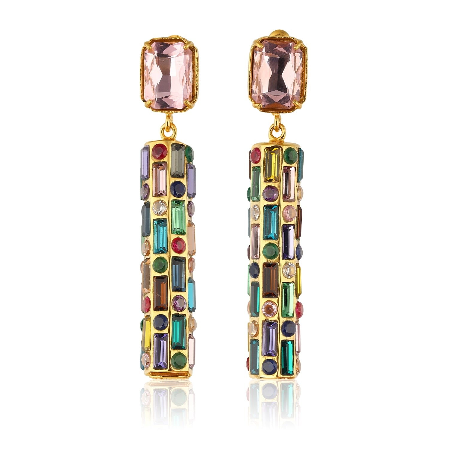 Cher Drop Earrings - Rose Pink With Multicolor Drops