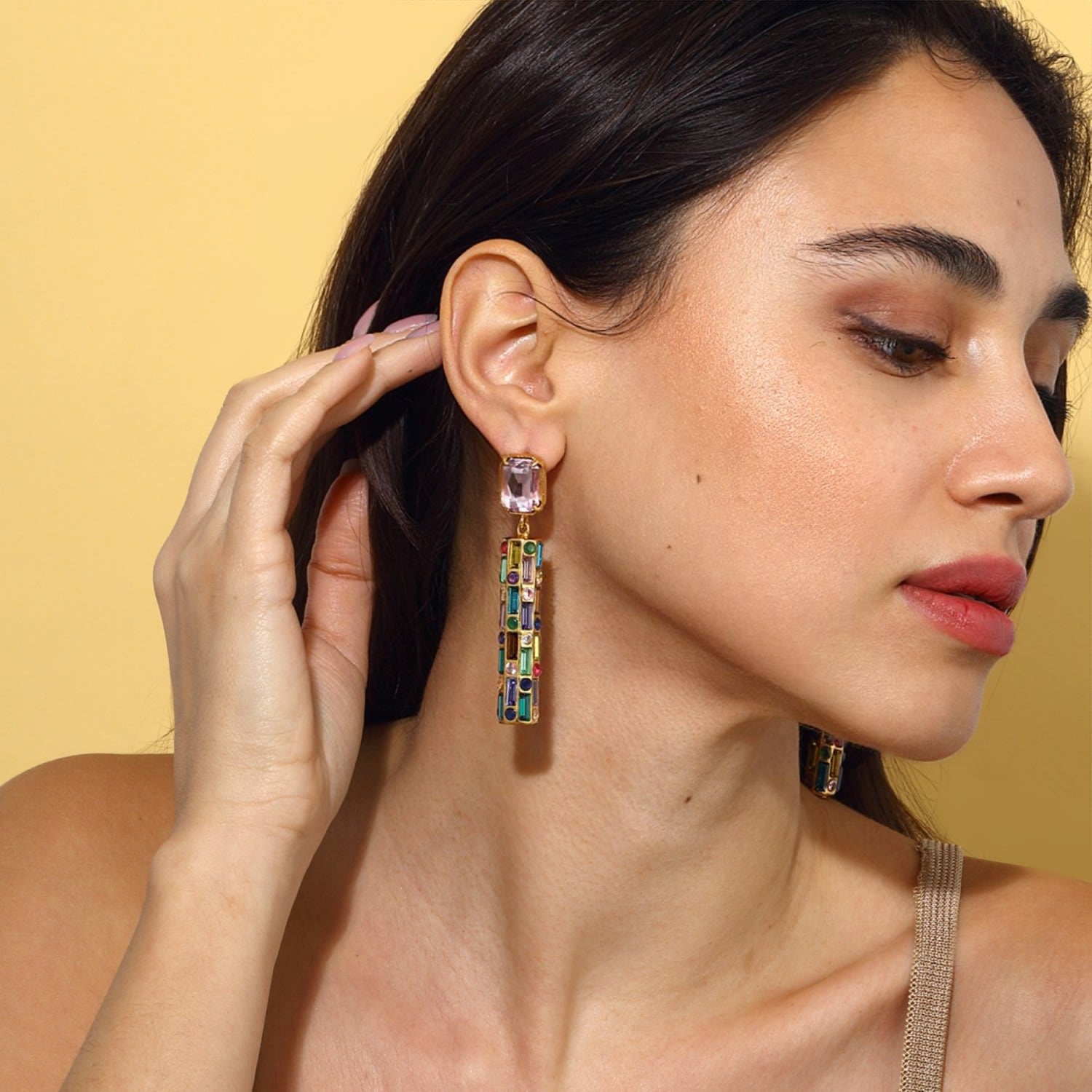 Cher Drop Earrings - Rose Pink With Multicolor Drops