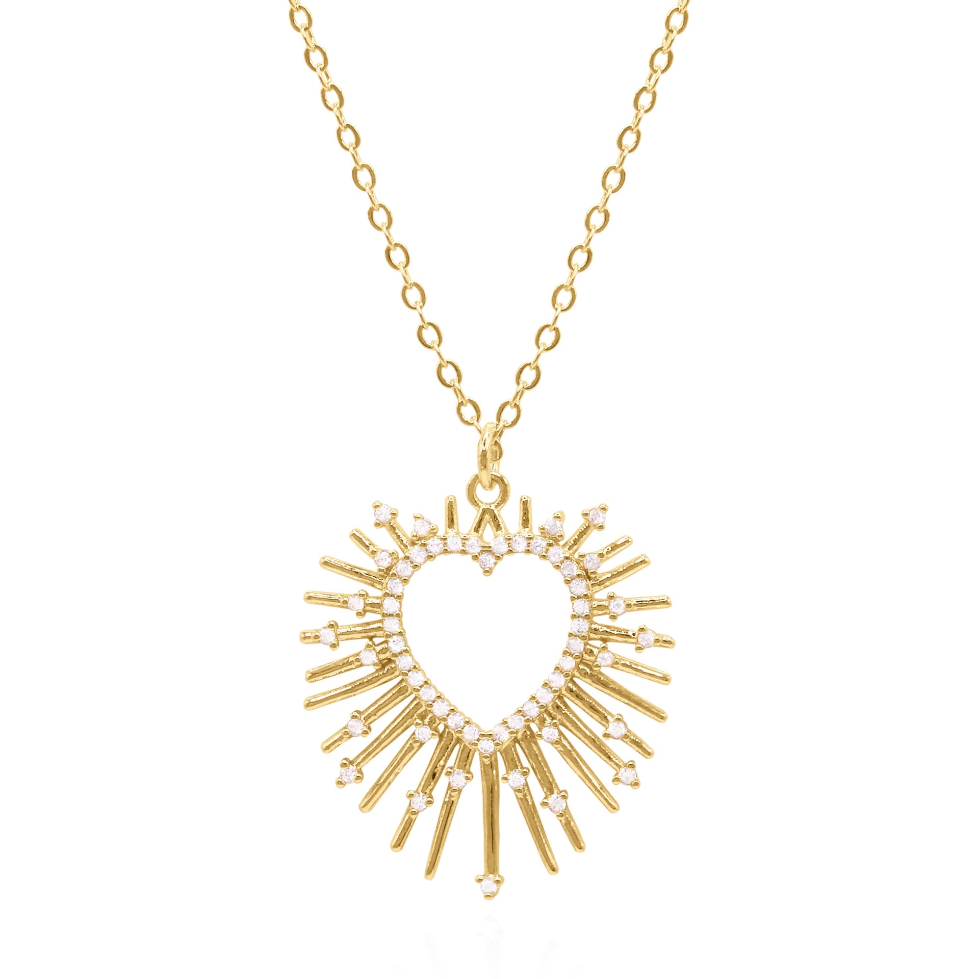 Cher Starburst Heart Pendant Necklace | Gold Plated