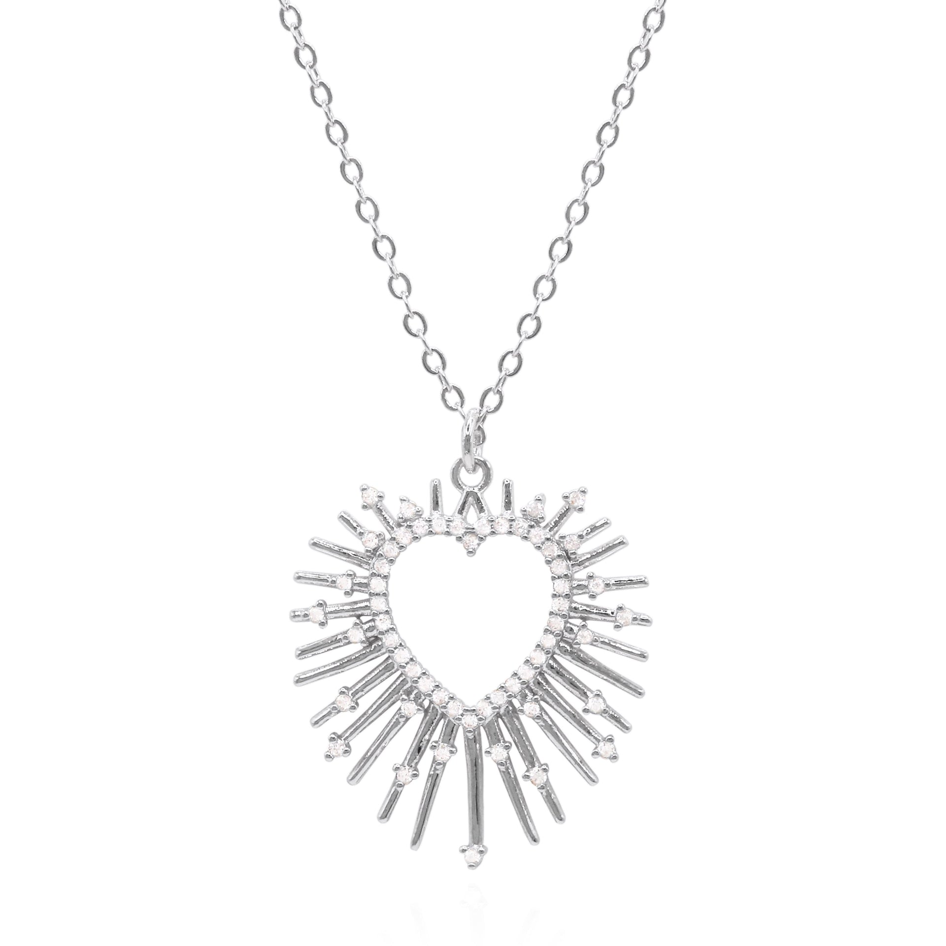 Cher Starburst Heart Pendant Necklace | Silver Plated