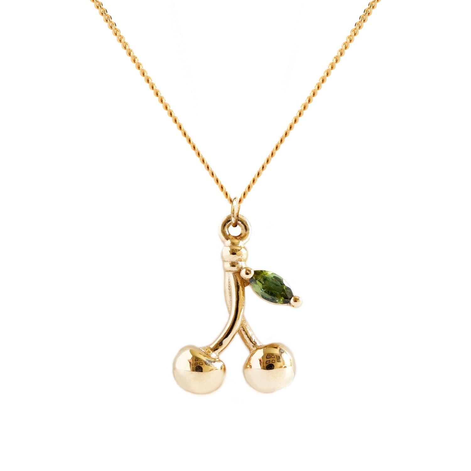 Cherry & Green Tourmaline Leaf Necklace - Gold