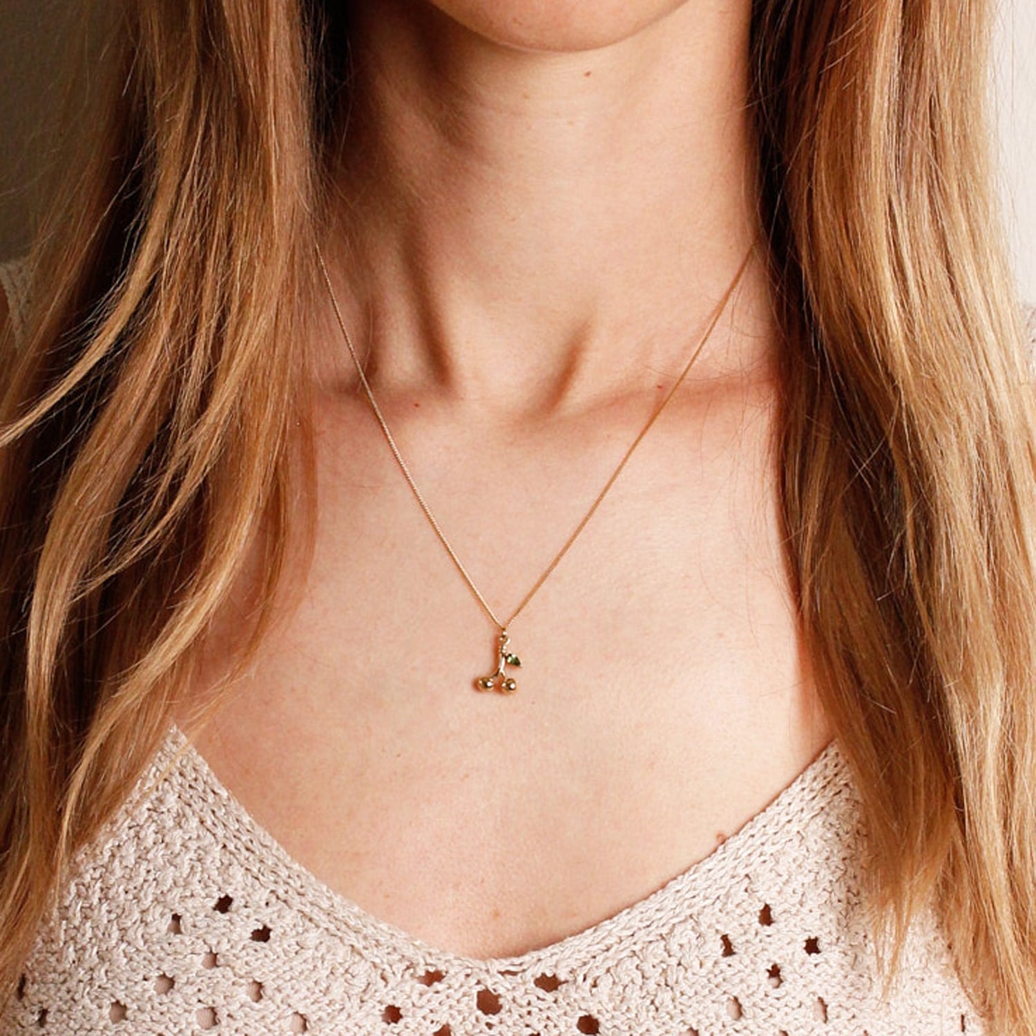 Cherry & Green Tourmaline Leaf Necklace - Gold