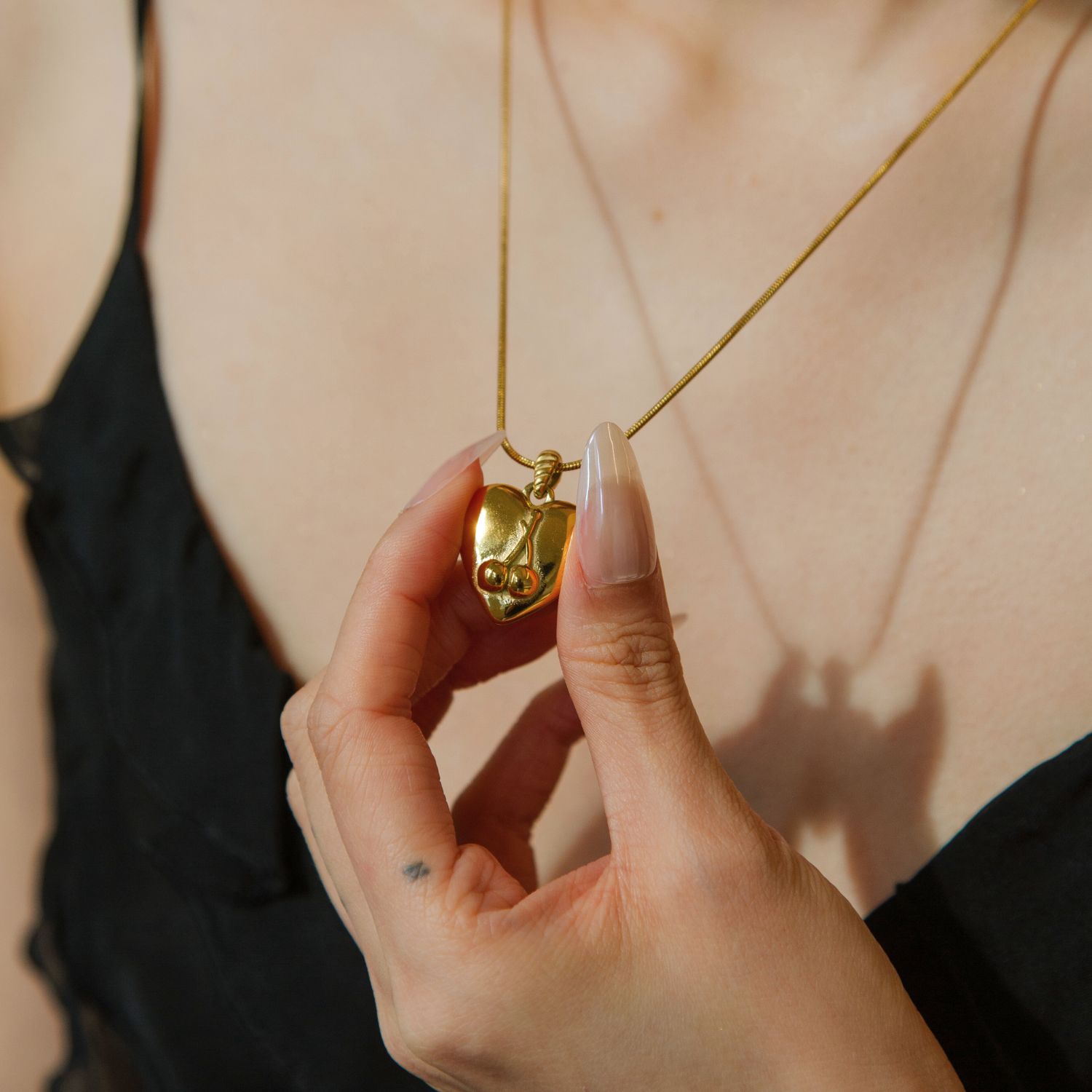 Cherry Heart Necklace In Gold