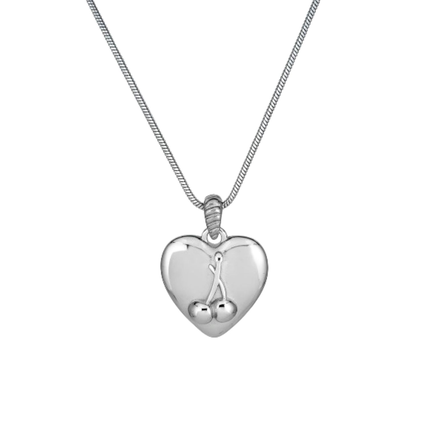 Cherry Heart Necklace In Silver